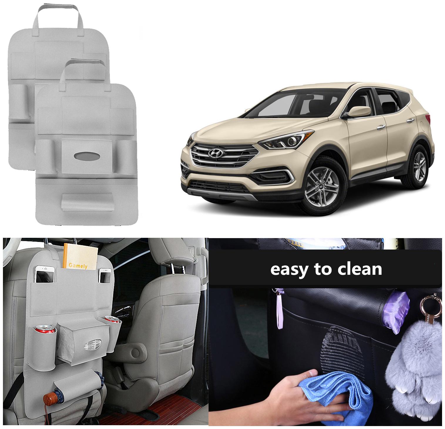 

Oshotto Car Backseat Storage Organizer Phone Holder MultiPocket for Bottles Tissue Boxes Kids Toy Storage and Great Travel Accessory Compatible with Hyundai Santa Fe (Set of 2) Grey