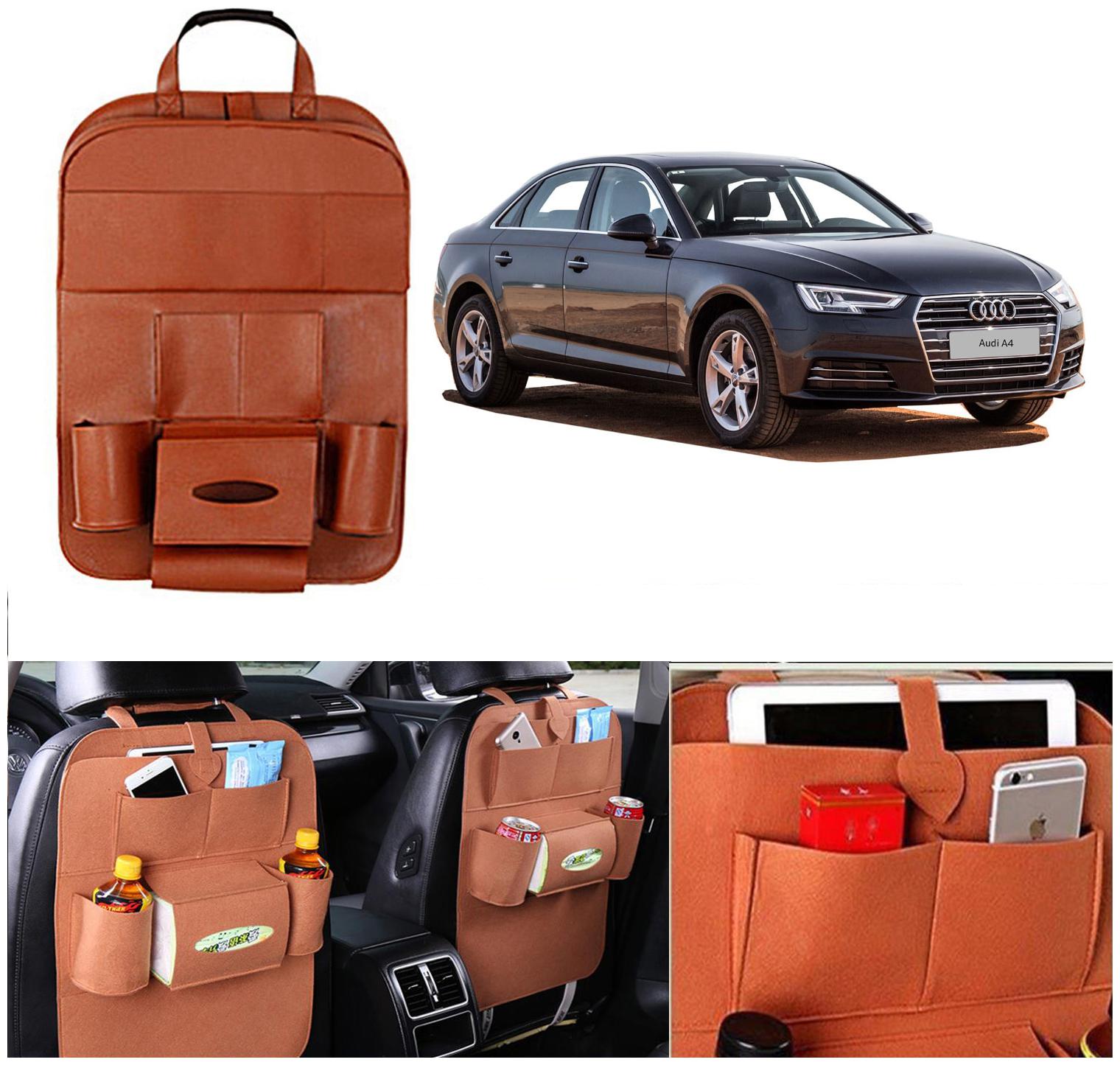 

Oshotto Car Backseat Storage Organizer Phone Holder Multi-Pocket for Bottles Tissue Boxes Kids Toy Storage and Great Travel Accessory Compatible with Audi A4 2017 -2021 (Tan)