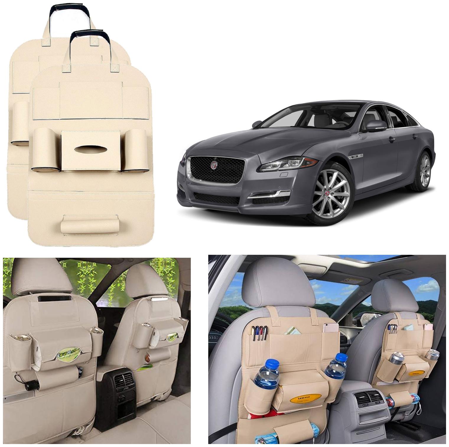 

Oshotto Car Backseat Storage Organizer Phone Holder MultiPocket for Bottles Tissue Boxes Kids Toy Storage and Great Travel Accessory Compatible with Jaguar XJ (Set of 2) Beige