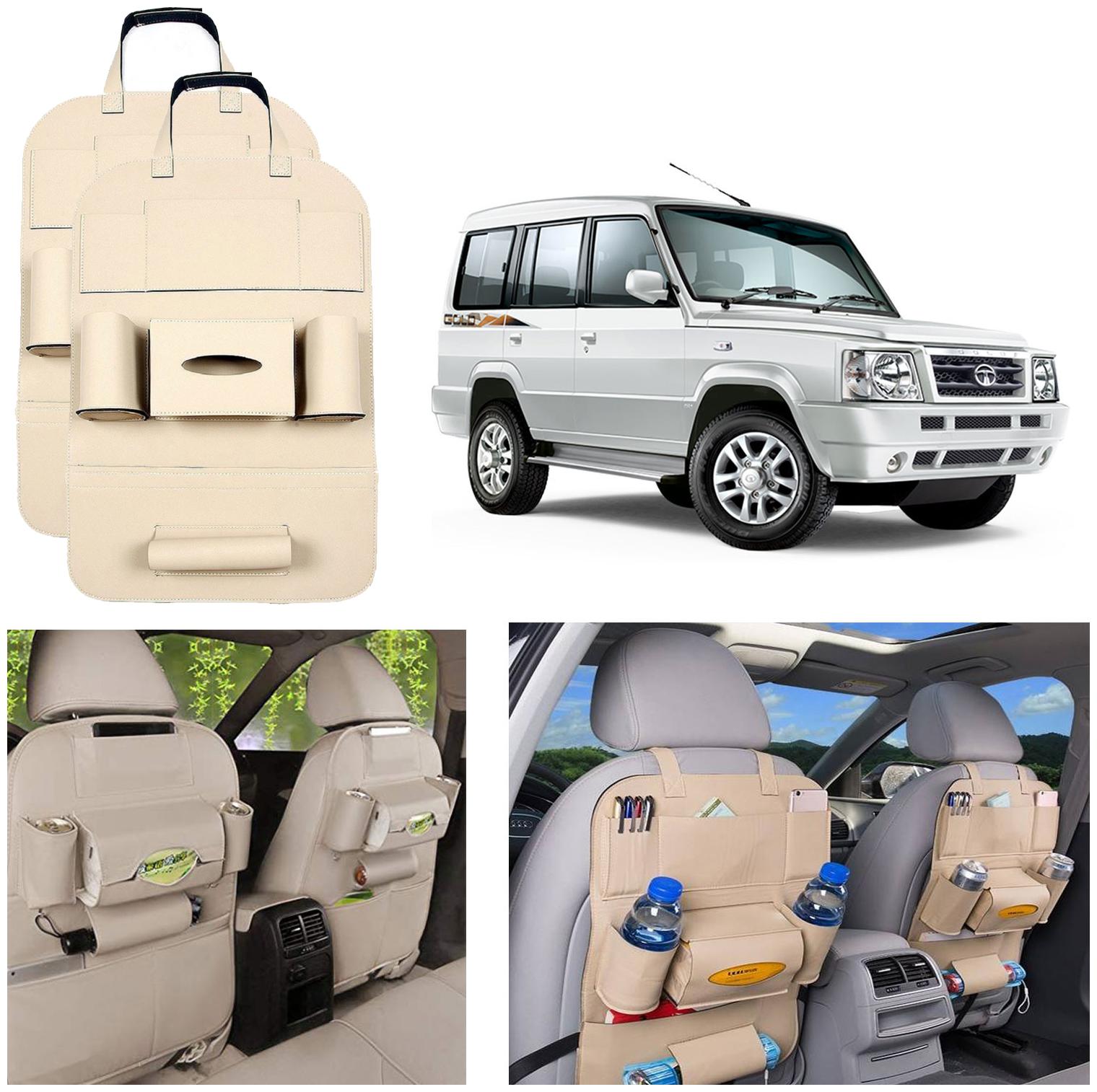 

Oshotto Car Backseat Storage Organizer Phone Holder MultiPocket for Bottles Tissue Boxes Kids Toy Storage and Great Travel Accessory Compatible with Tata Sumo Victa (Set of 2) Beige