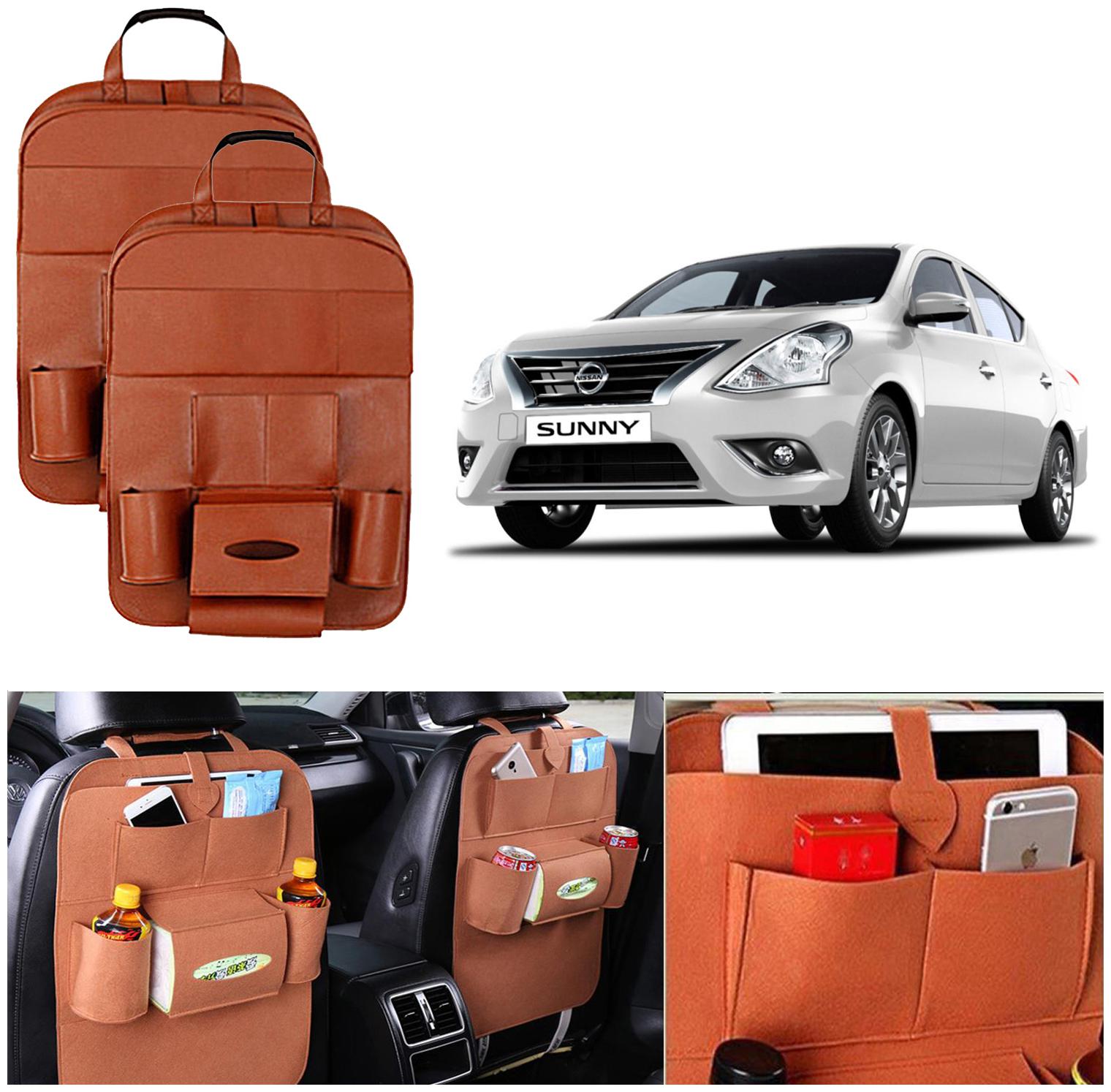 

Oshotto Car Backseat Storage Organizer Multi-Pocket for Bottles Tissue Boxes Kids Toy Storage and Great Travel Accessory Compatible with Nissan Sunny (Set of 2) - Tan