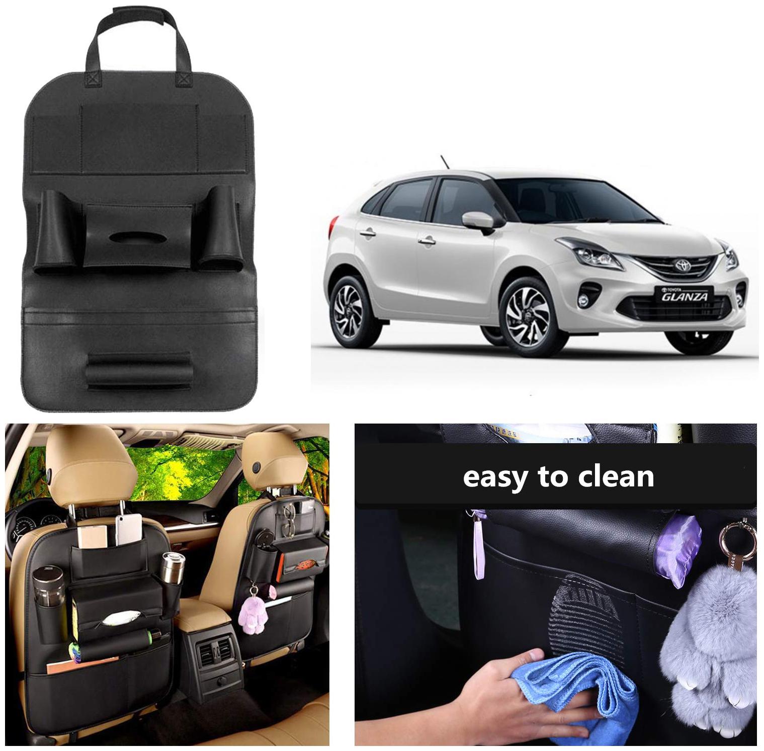 

Oshotto Car Backseat Storage Organizer Phone Holder Multi-Pocket for Bottles Tissue Boxes Kids Toy Storage and Great Travel Accessory Compatible with Toyota Glanza (Black)