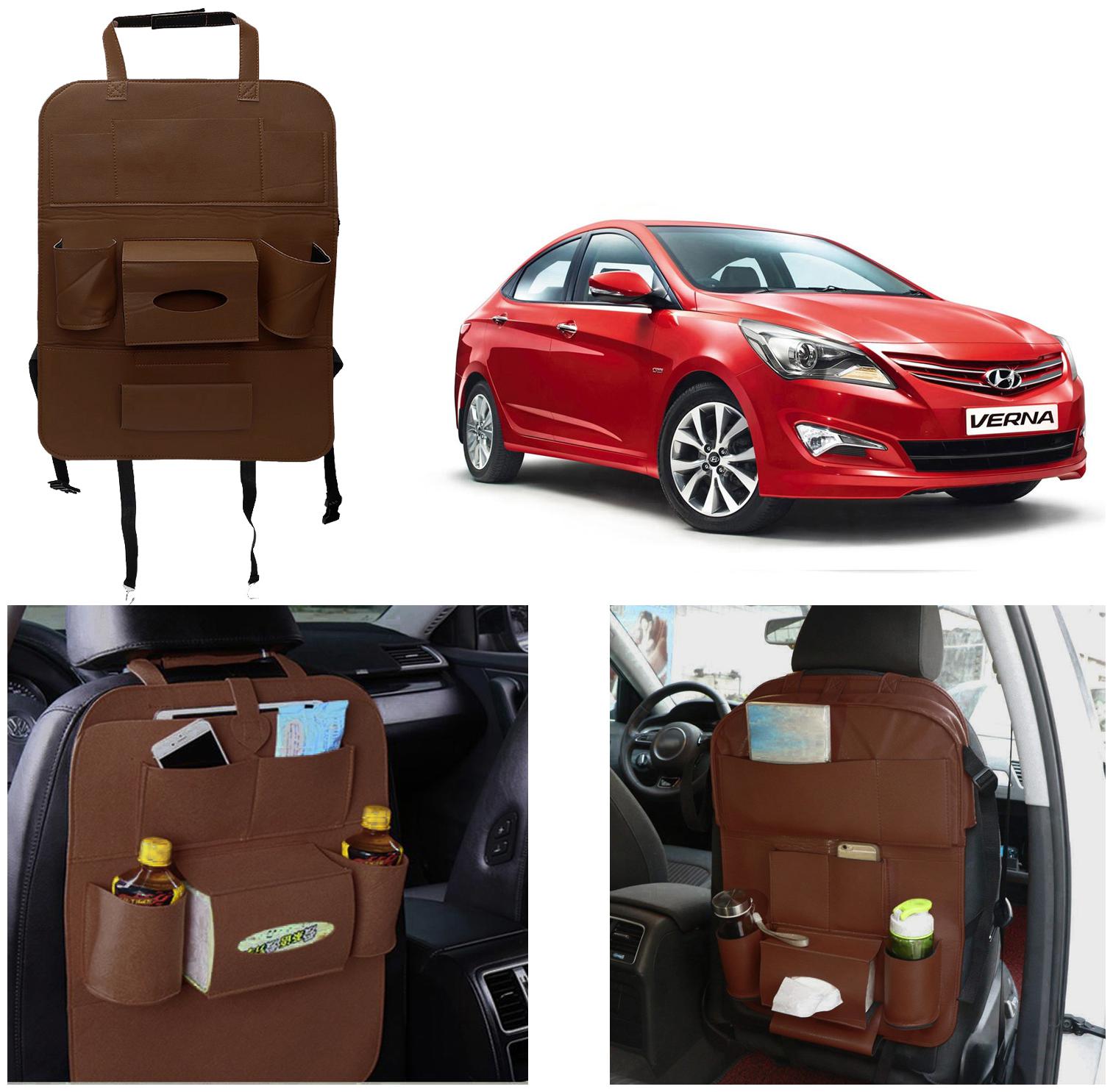 

Oshotto Car Backseat Storage Organizer Phone Holder Multi-Pocket for Bottles Tissue Boxes Kids Toy Storage and Great Travel Accessory Compatible with Hyundai Verna FLUIDIC (Brown)