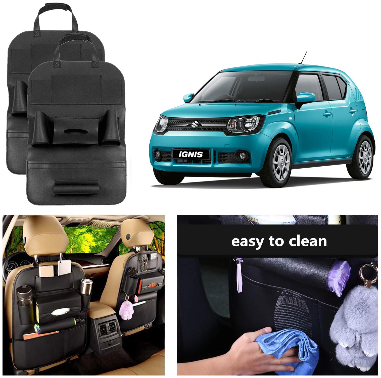 

Oshotto Car Backseat Storage Organizer Phone Holder MultiPocket for Bottles Tissue Boxes Kids Toy Storage and Great Travel Accessory Compatible with Maruti Suzuki Ignis (Set of 2) Black
