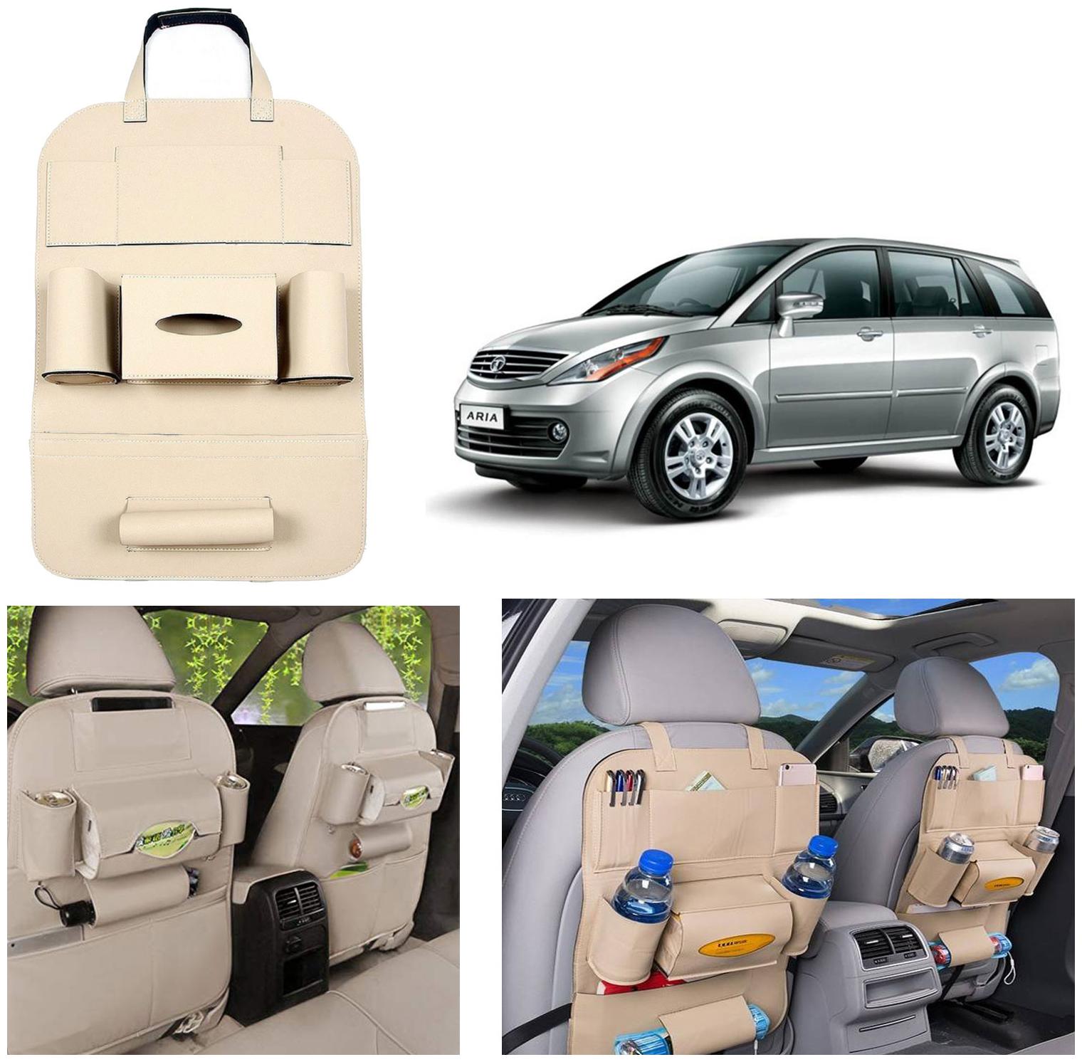 

Oshotto Car Backseat Storage Organizer Phone Holder Multi-Pocket for Bottles Tissue Boxes Kids Toy Storage and Great Travel Accessory Compatible with Tata Aria (Beige)