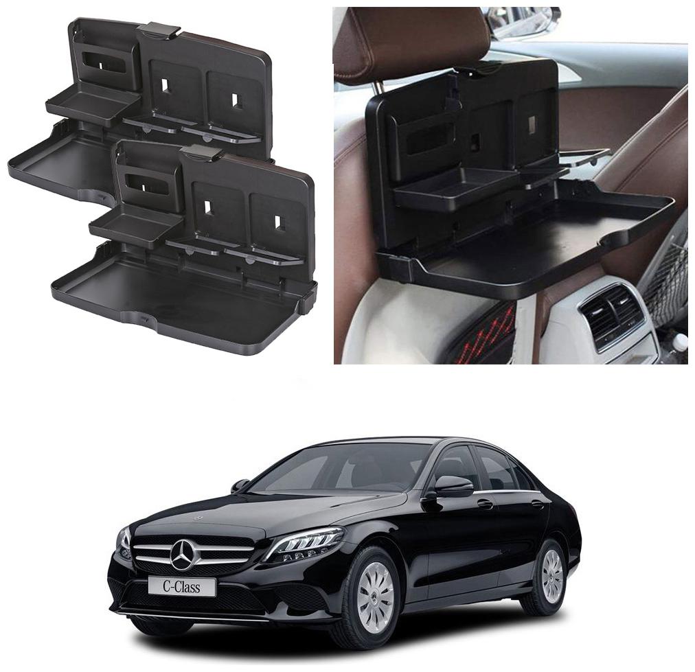 

Oshotto Car Backseat Food Travel Dining Meal Snaks Tray Cup Holder Compatible with Mercedes-Benz C-Class 2016 Onward (Black) - Set of 2