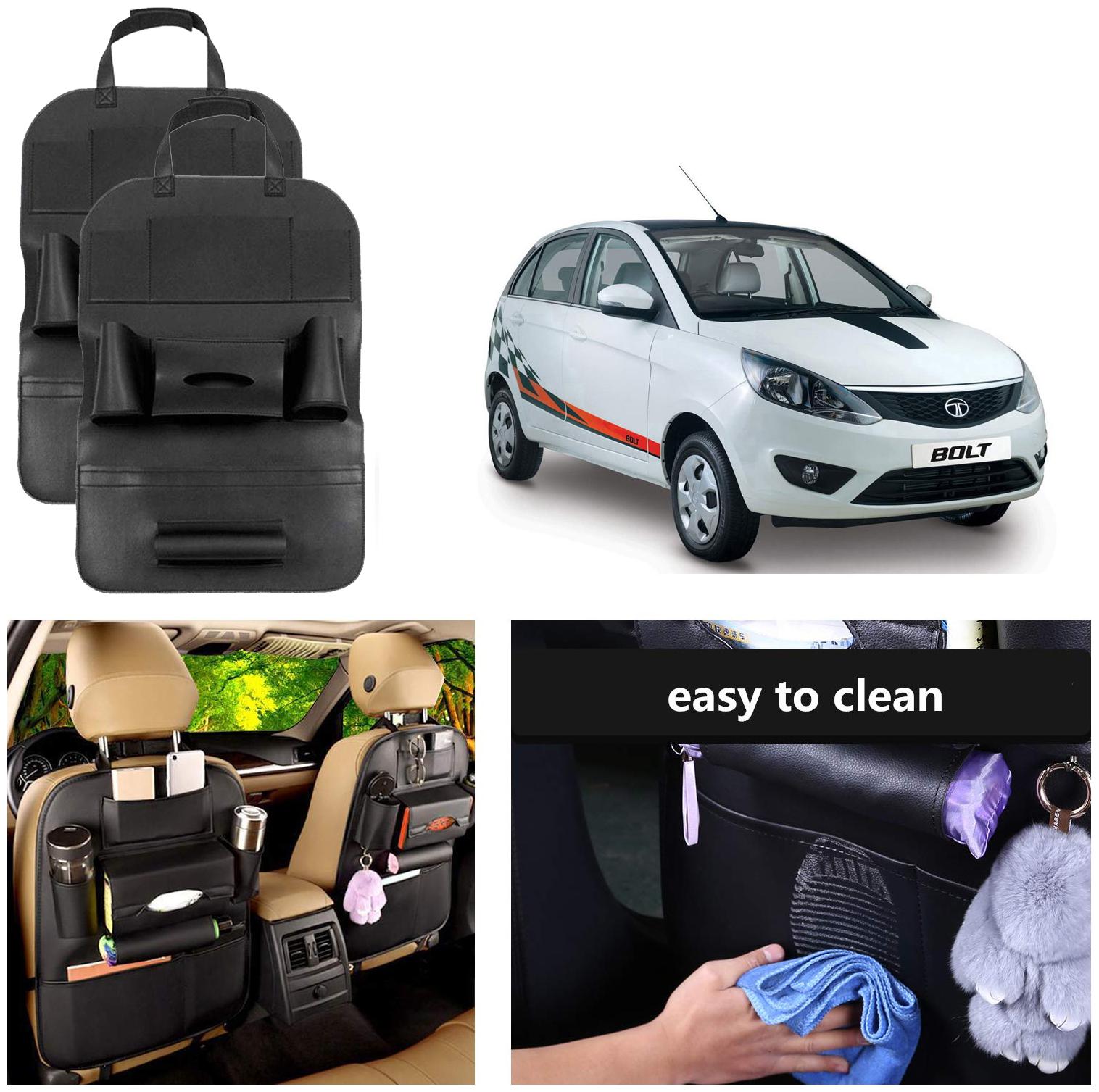 

Oshotto Car Backseat Storage Organizer Phone Holder MultiPocket for Bottles Tissue Boxes Kids Toy Storage and Great Travel Accessory Compatible with Tata Bolt (Set of 2) Black