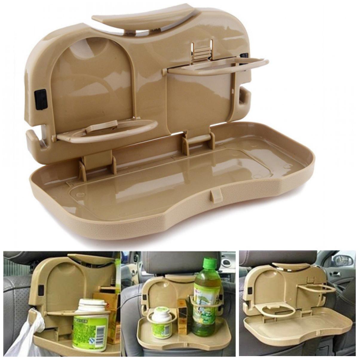 

OSHOTTO Car Tray Food Stand Rear Seat Beverage Rack Water Drink Holder Bottle Travel Foldable Meal Cup Desk Table Seat Back Organizers For Mahindra Merrazo (Beige) -1 Piece