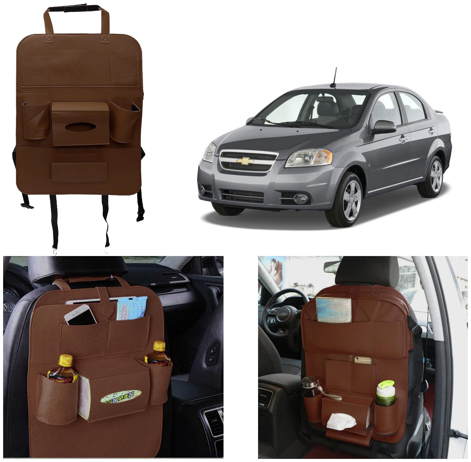 

Oshotto Car Backseat Storage Organizer Phone Holder Multi-Pocket for Bottles Tissue Boxes Kids Toy Storage and Great Travel Accessory Compatible with Chevrolet Aveo (Brown)