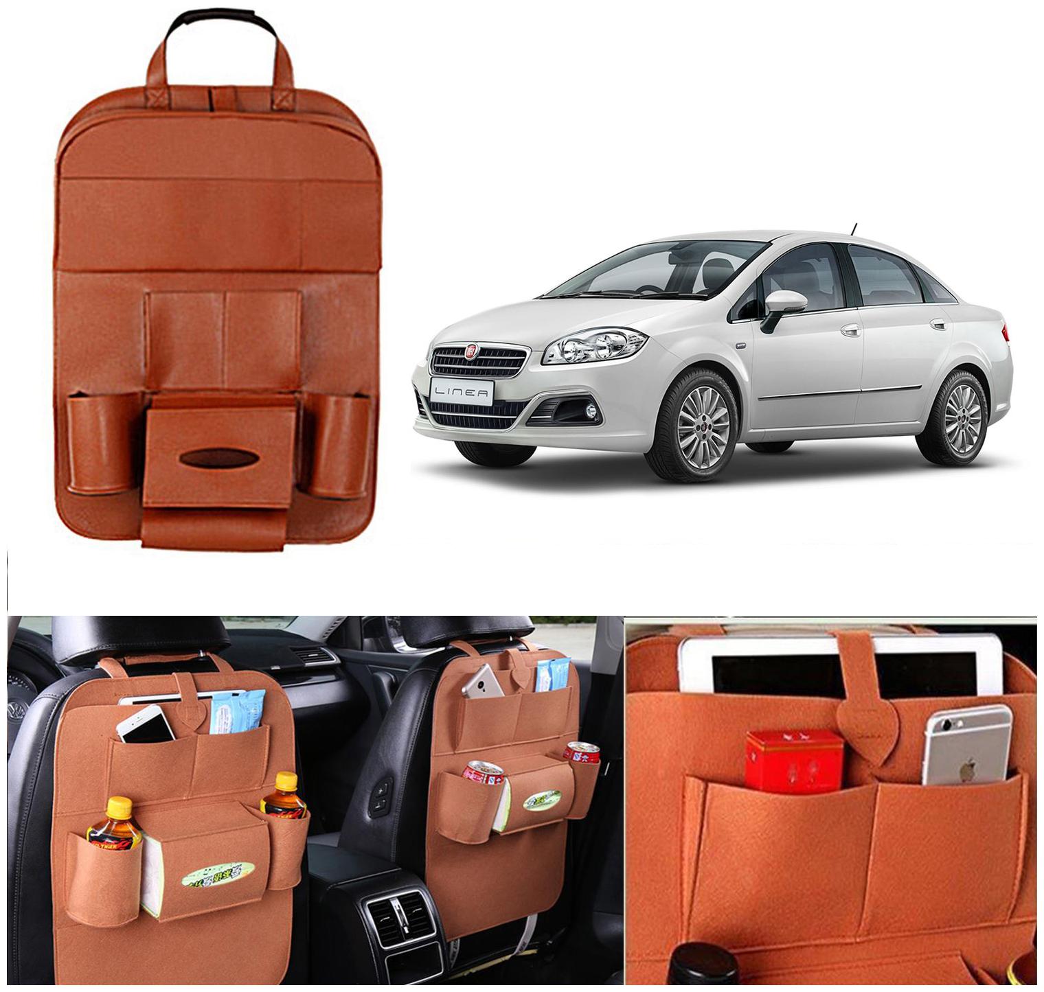 

Oshotto Car Backseat Storage Organizer Phone Holder Multi-Pocket for Bottles Tissue Boxes Kids Toy Storage and Great Travel Accessory Compatible with Fiat Linea (Tan)