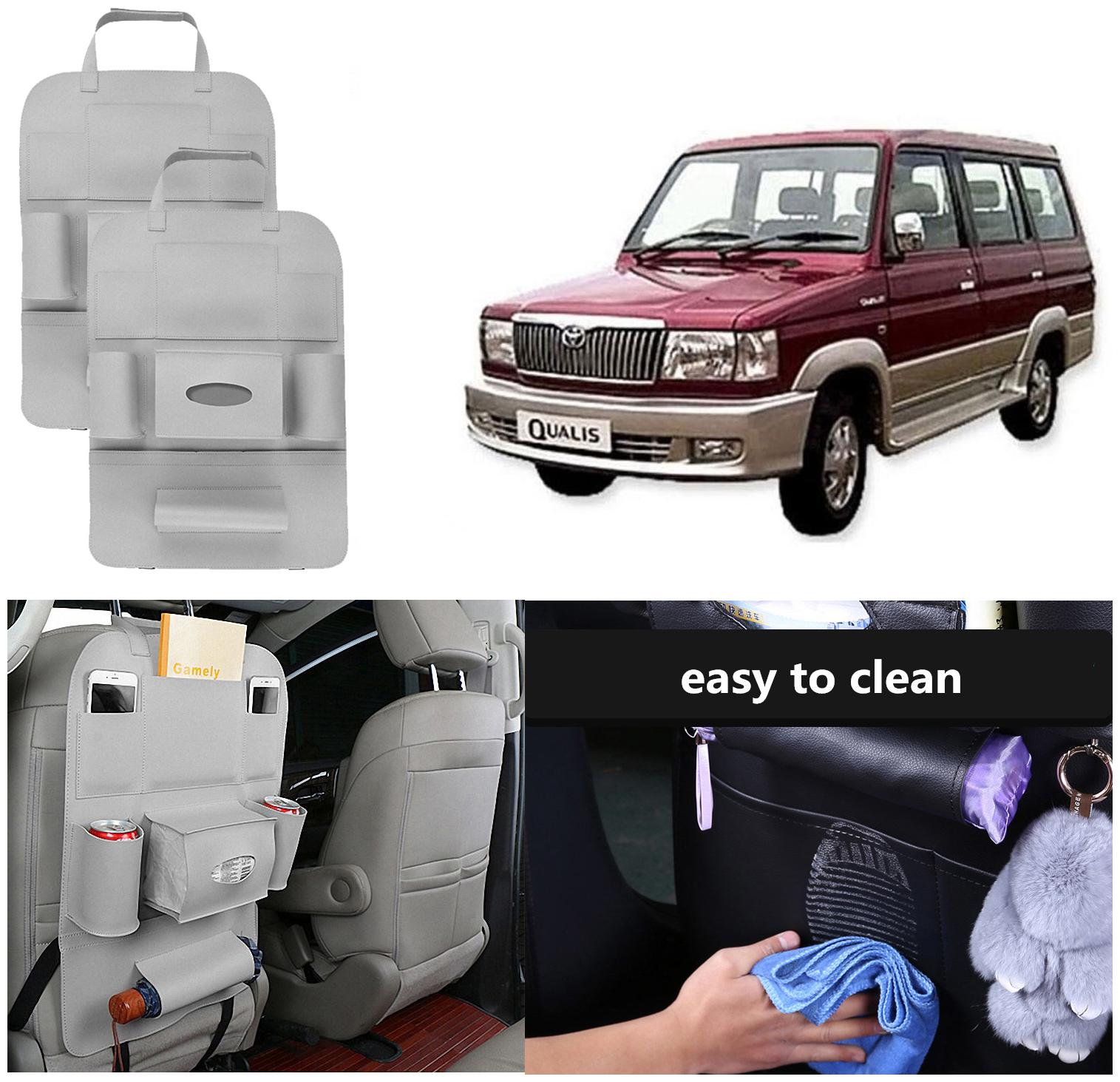 

Oshotto Car Backseat Storage Organizer Phone Holder MultiPocket for Bottles Tissue Boxes Kids Toy Storage and Great Travel Accessory Compatible with Toyota Qualis (Set of 2) Grey