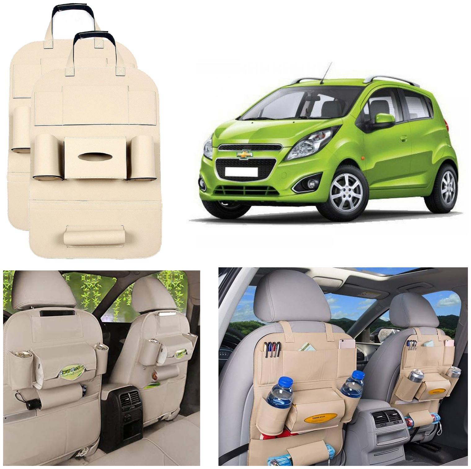 

Oshotto Car Backseat Storage Organizer Phone Holder MultiPocket for Bottles Tissue Boxes Kids Toy Storage and Great Travel Accessory Compatible with Chevrolet Beat (Set of 2) Beige