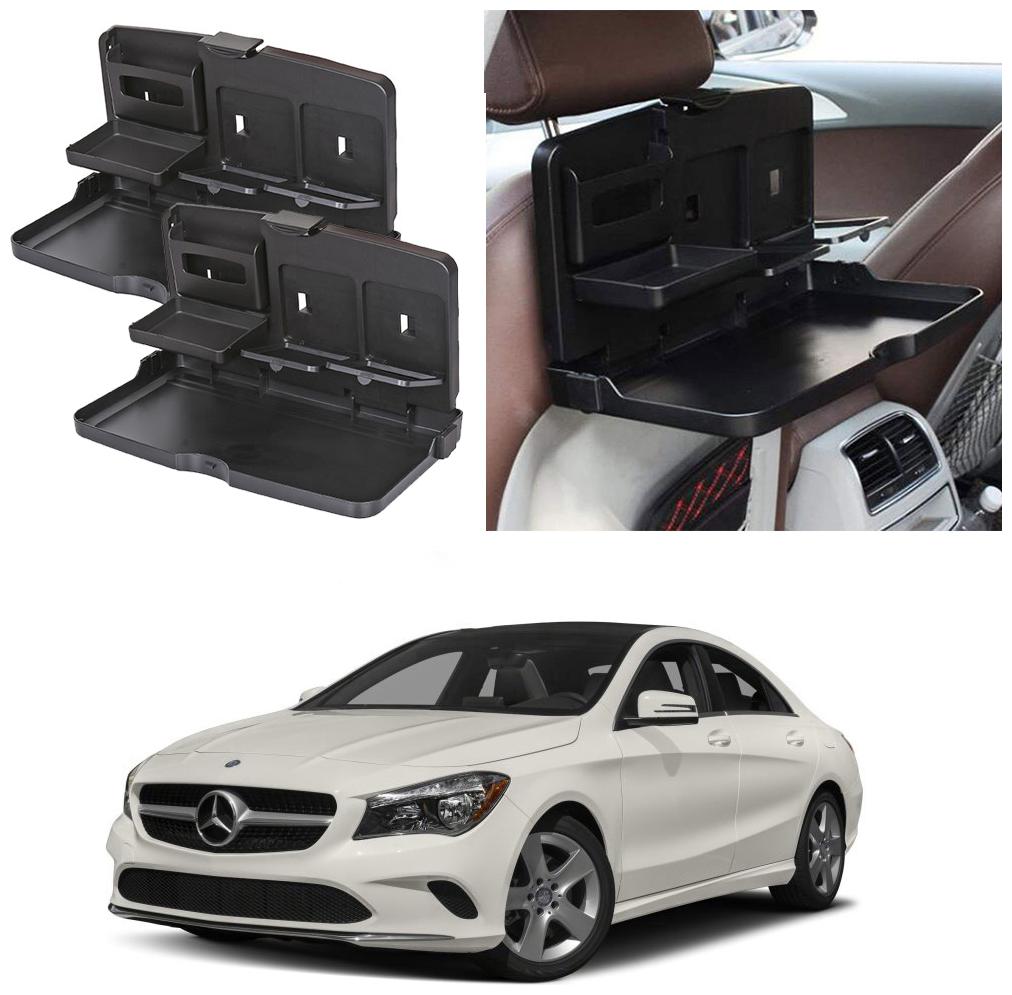 

Oshotto Car Backseat Food Travel Dining Meal Snaks Tray Cup Holder Compatible with Mercedes-Benz Cla (Black) - Set of 2