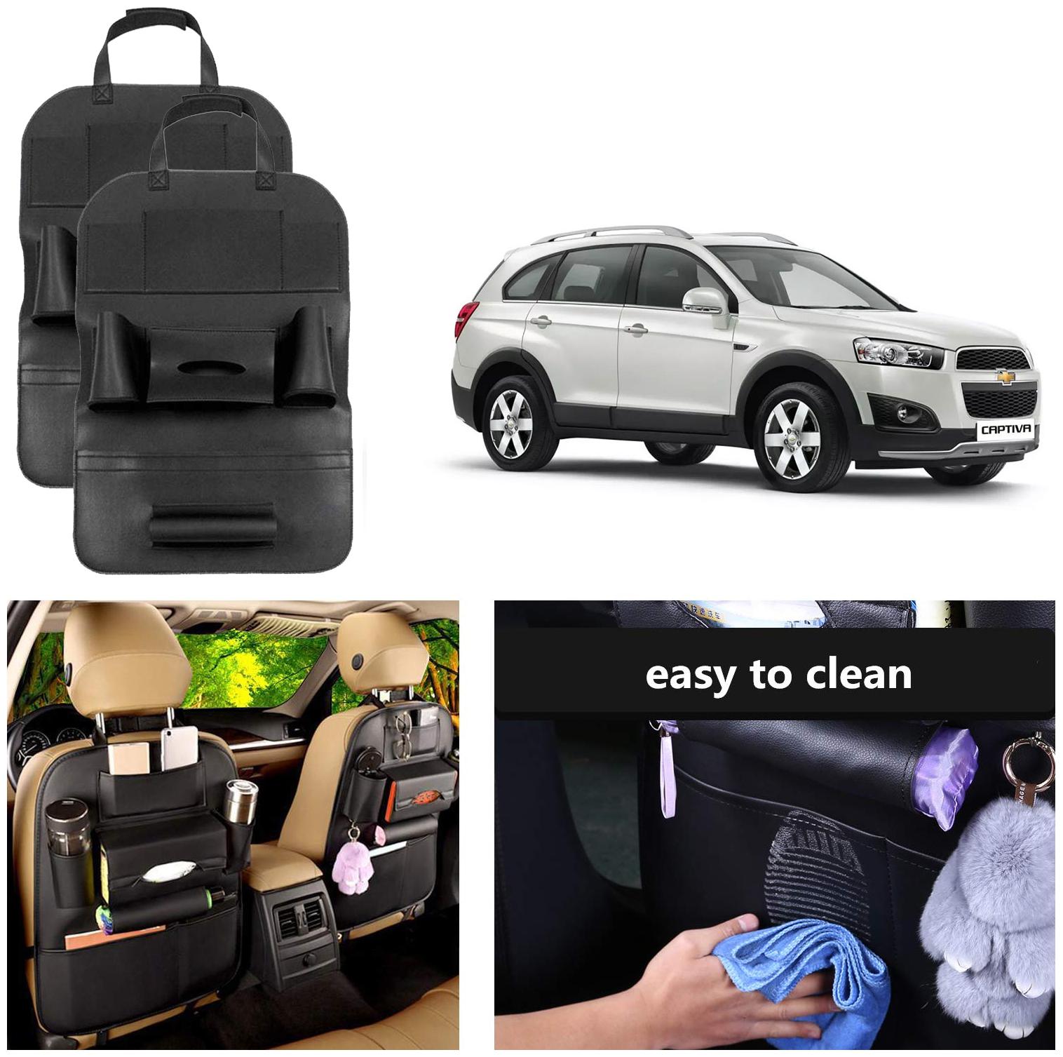 

Oshotto Car Backseat Storage Organizer Phone Holder MultiPocket for Bottles Tissue Boxes Kids Toy Storage and Great Travel Accessory Compatible with Chevrolet Captiva (Set of 2) Black
