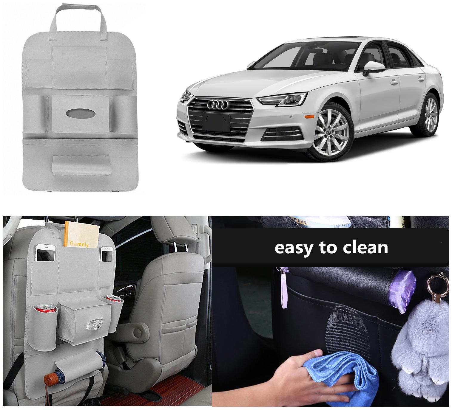 

Oshotto Car Backseat Storage Organizer Phone Holder Multi-Pocket for Bottles Tissue Boxes Kids Toy Storage and Great Travel Accessory Compatible with Audi A4 (Grey)
