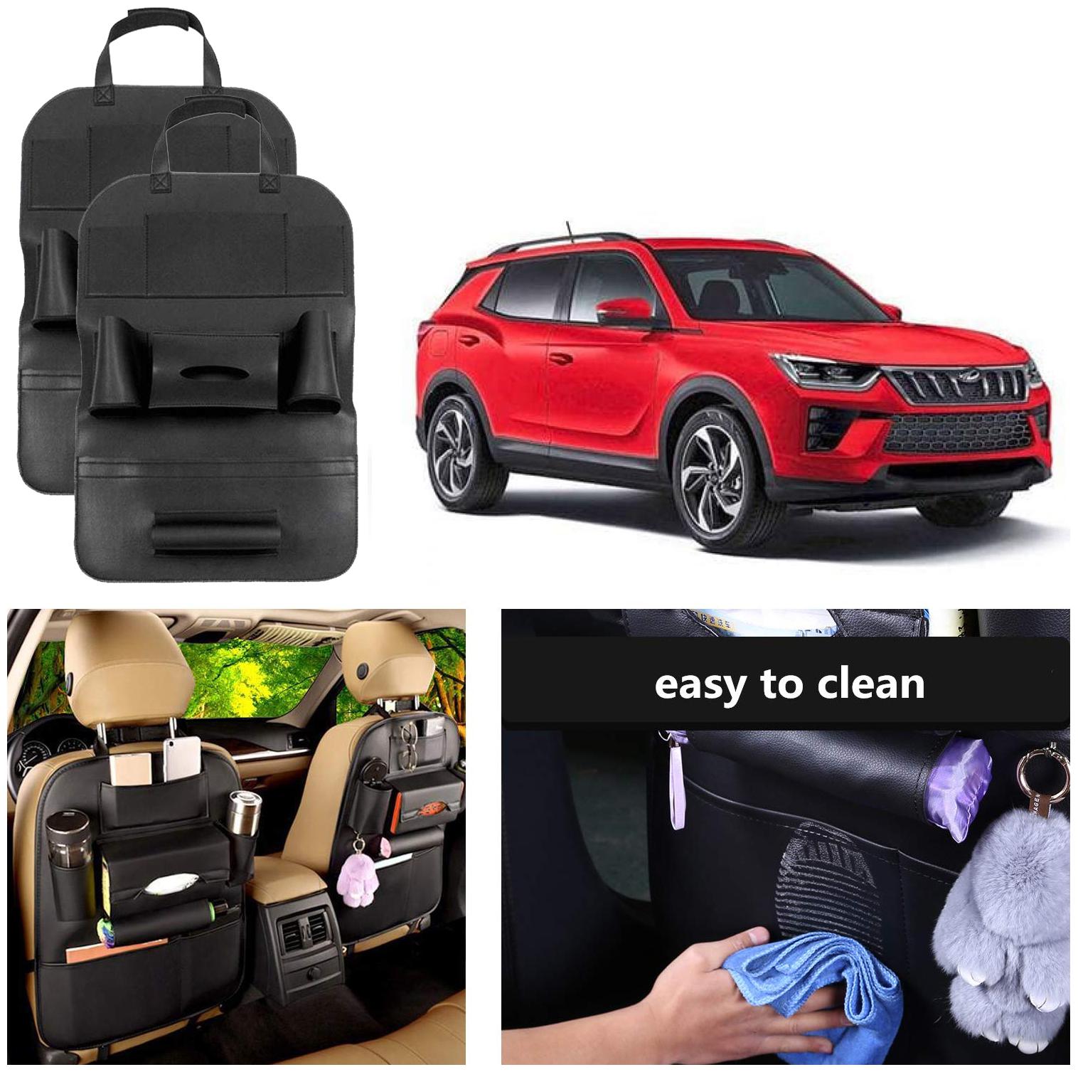 

Oshotto Car Backseat Storage Organizer Phone Holder MultiPocket for Bottles Tissue Boxes Kids Toy Storage and Great Travel Accessory Compatible with Mahindra Xuv500 (Set of 2) Black