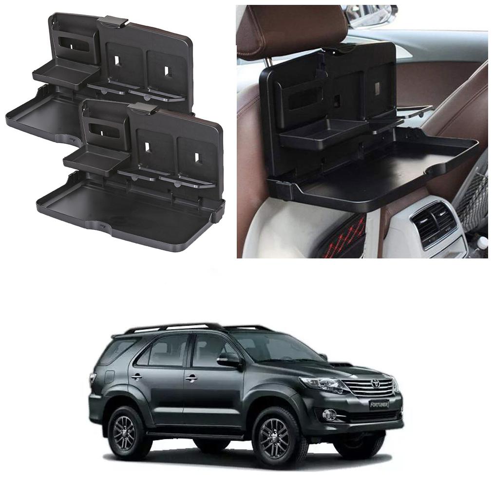 

Oshotto Car Backseat Food Travel Dining Meal Snaks Tray Cup Holder Compatible with Toyota Fortuner Old (Black) - Set of 2