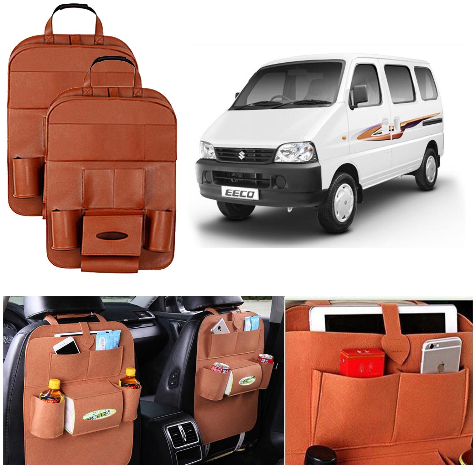 

Oshotto Car Backseat Storage Organizer Multi-Pocket for Bottles Tissue Boxes Kids Toy Storage and Great Travel Accessory Compatible with Maruti Suzuki Eeco Versa (Set of 2) - Tan