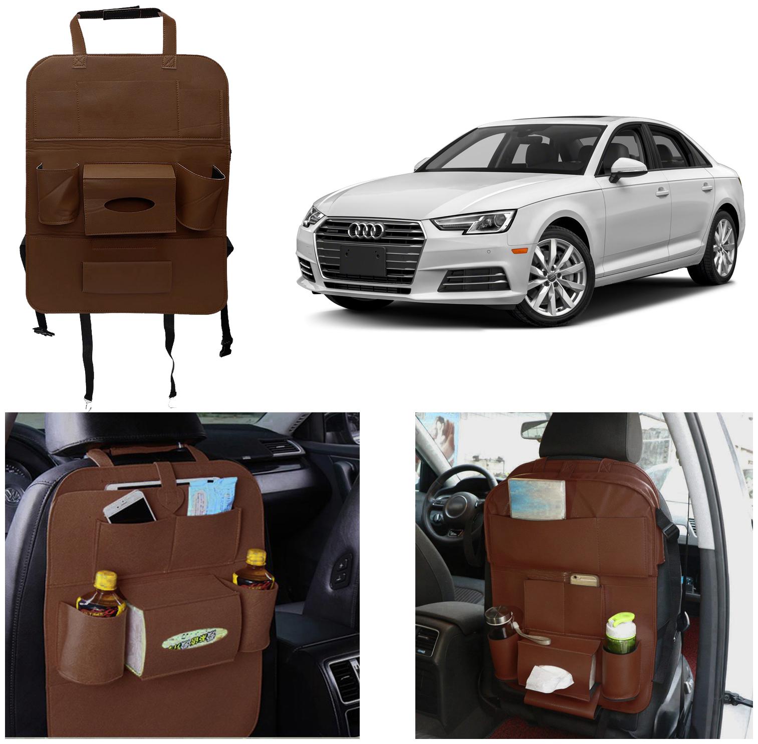 

Oshotto Car Backseat Storage Organizer Phone Holder Multi-Pocket for Bottles Tissue Boxes Kids Toy Storage and Great Travel Accessory Compatible with Audi A4 (Brown)
