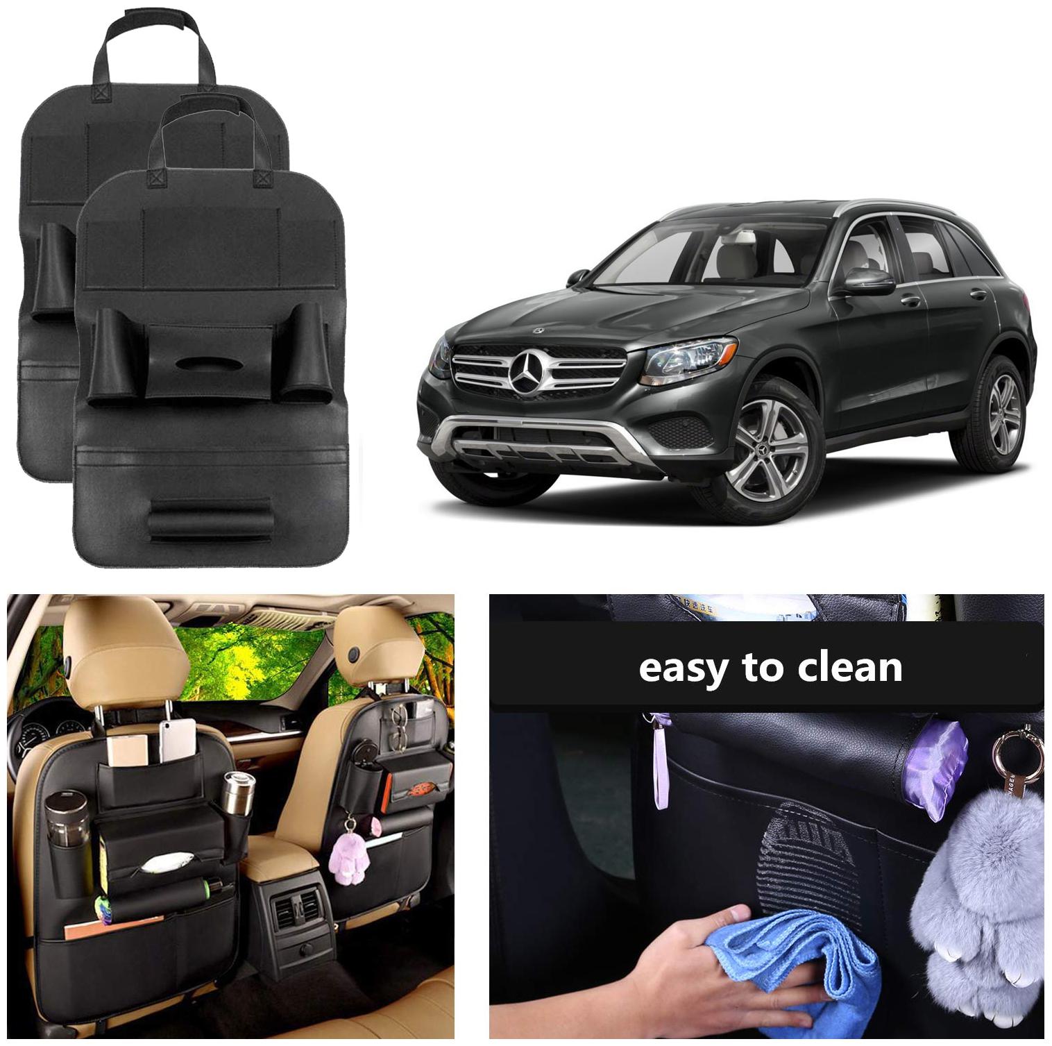 

Oshotto Car Backseat Storage Organizer Phone Holder MultiPocket for Bottles Tissue Boxes Kids Toy Storage and Great Travel Accessory Compatible with MercedesBenz Glc (Set of 2) Black