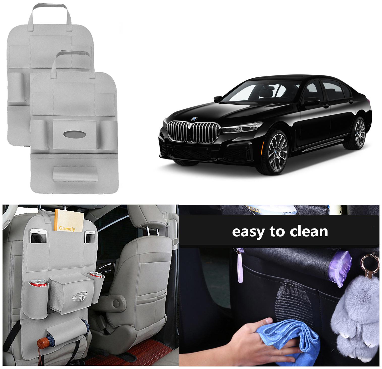 

Oshotto Car Backseat Storage Organizer Phone Holder MultiPocket for Bottles Tissue Boxes Kids Toy Storage and Great Travel Accessory Compatible with BMW 7 Series (Set of 2) Grey