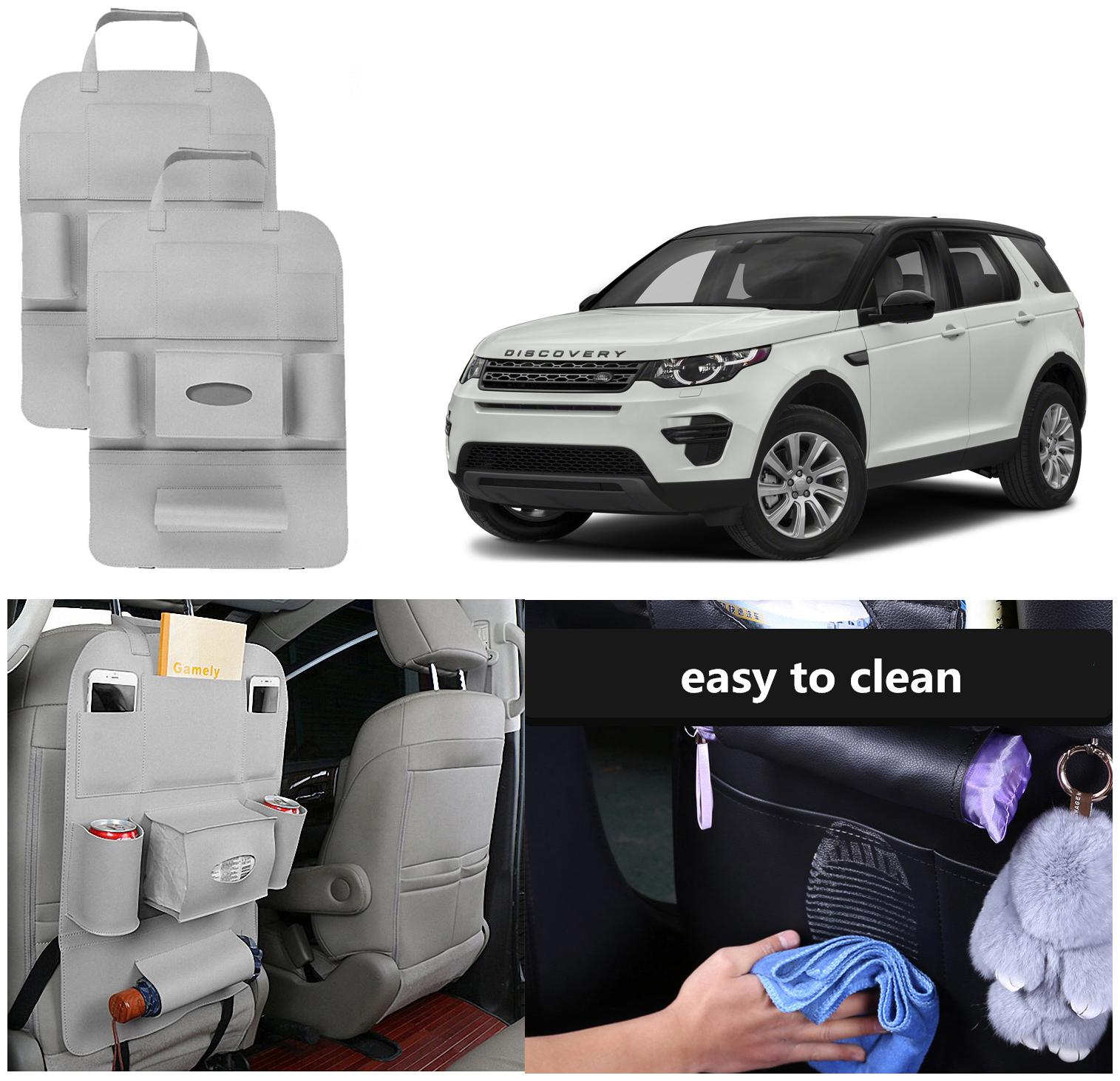 

Oshotto Car Backseat Storage Organizer Phone Holder MultiPocket for Bottles Tissue Boxes Kids Toy Storage and Great Travel Accessory Compatible with Land rover Discovery Sport (Set of 2) Grey
