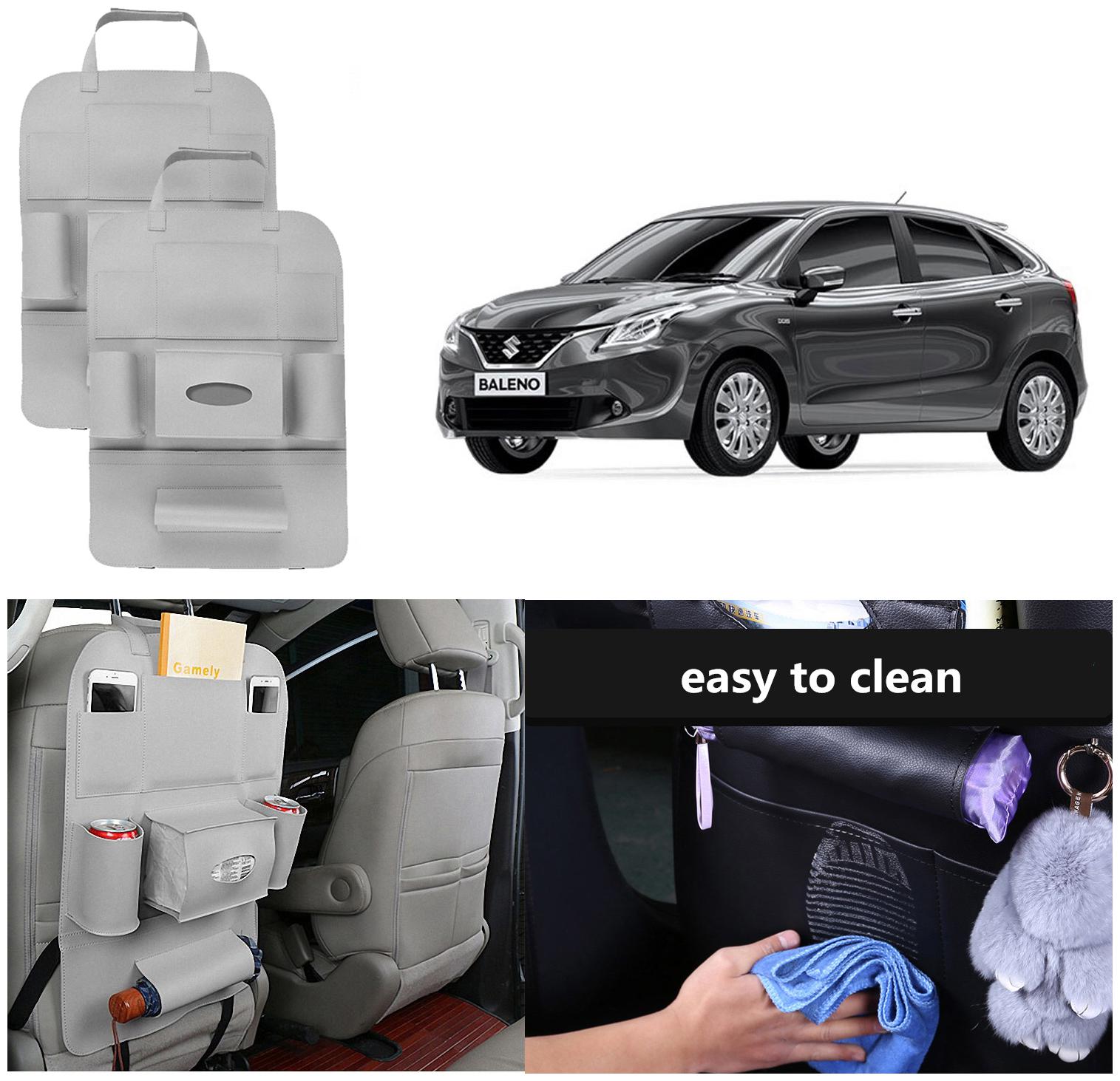 

Oshotto Car Backseat Storage Organizer Phone Holder MultiPocket for Bottles Tissue Boxes Kids Toy Storage and Great Travel Accessory Compatible with Maruti Suzuki Baleno (Set of 2) Grey