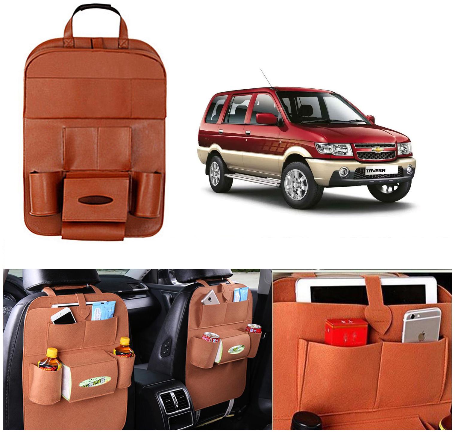 

Oshotto Car Backseat Storage Organizer Phone Holder Multi-Pocket for Bottles Tissue Boxes Kids Toy Storage and Great Travel Accessory Compatible with Chevrolet Tavera (Tan)