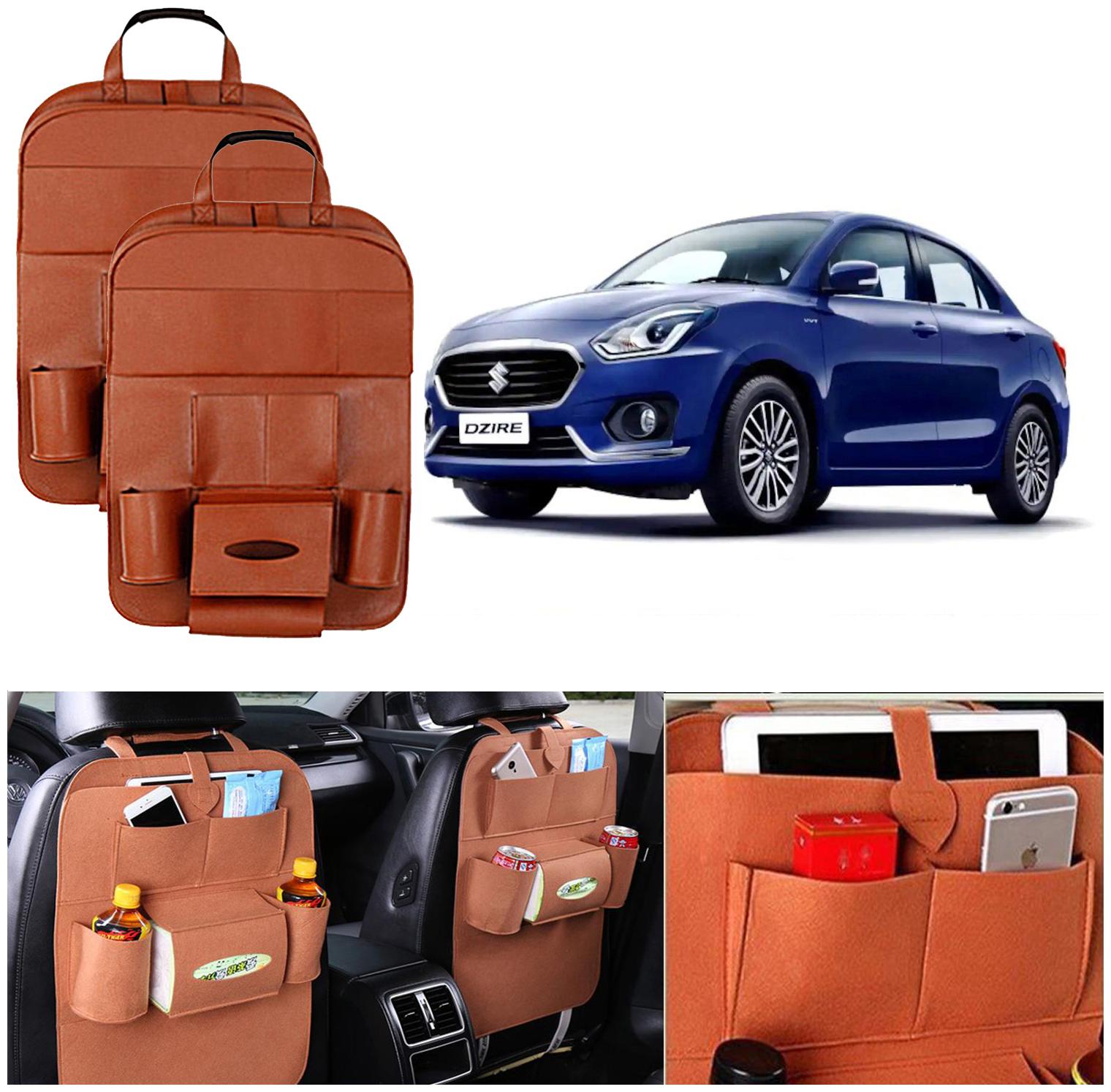 

Oshotto Car Backseat Storage Organizer Multi-Pocket for Bottles Tissue Boxes Kids Toy Storage and Great Travel Accessory Compatible with Maruti Suzuki Swift Dzire 2012 -2021 (Set of 2) - Tan