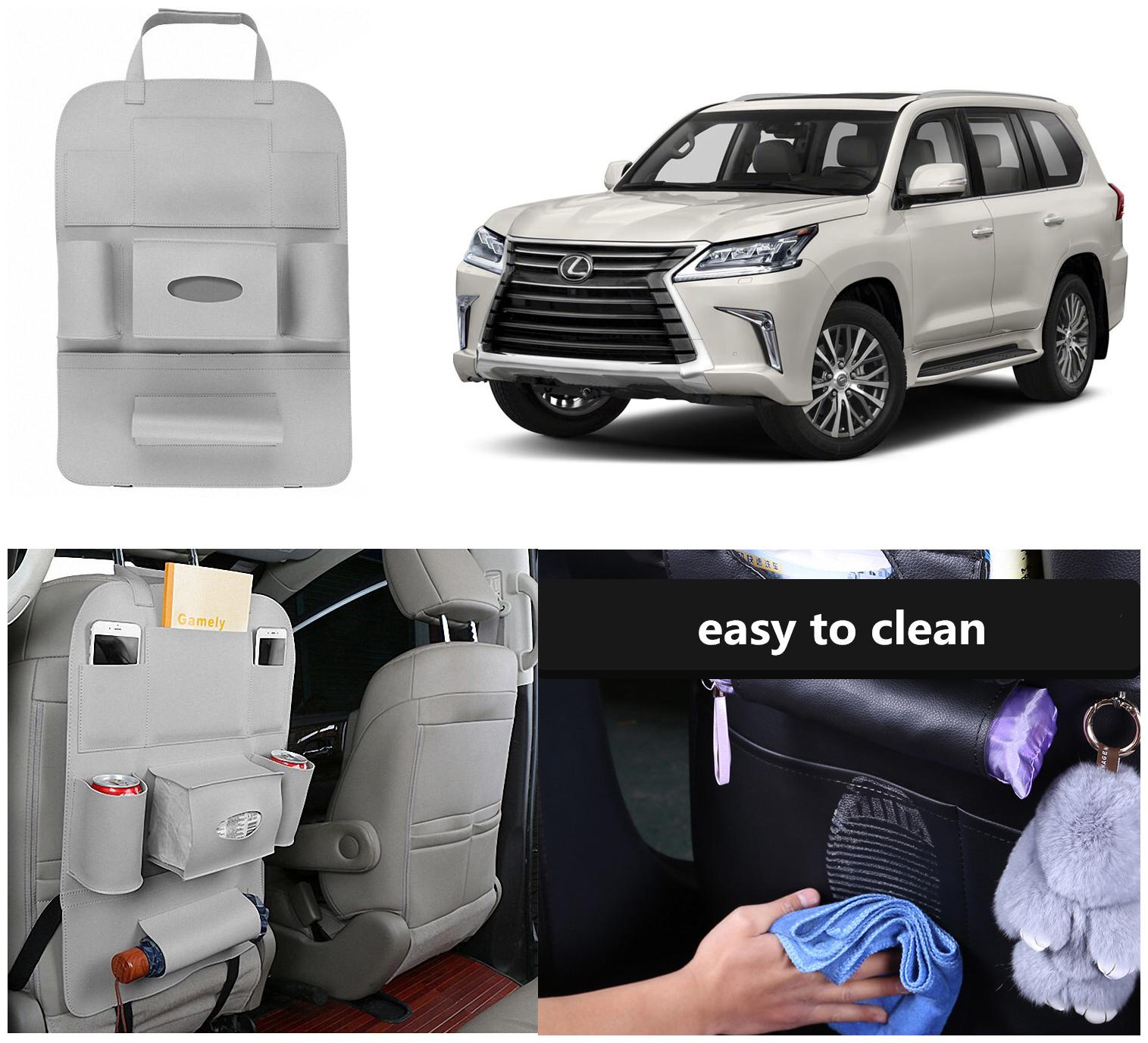 

Oshotto Car Backseat Storage Organizer Phone Holder Multi-Pocket for Bottles Tissue Boxes Kids Toy Storage and Great Travel Accessory Compatible with Lexus LX 570 (Grey)