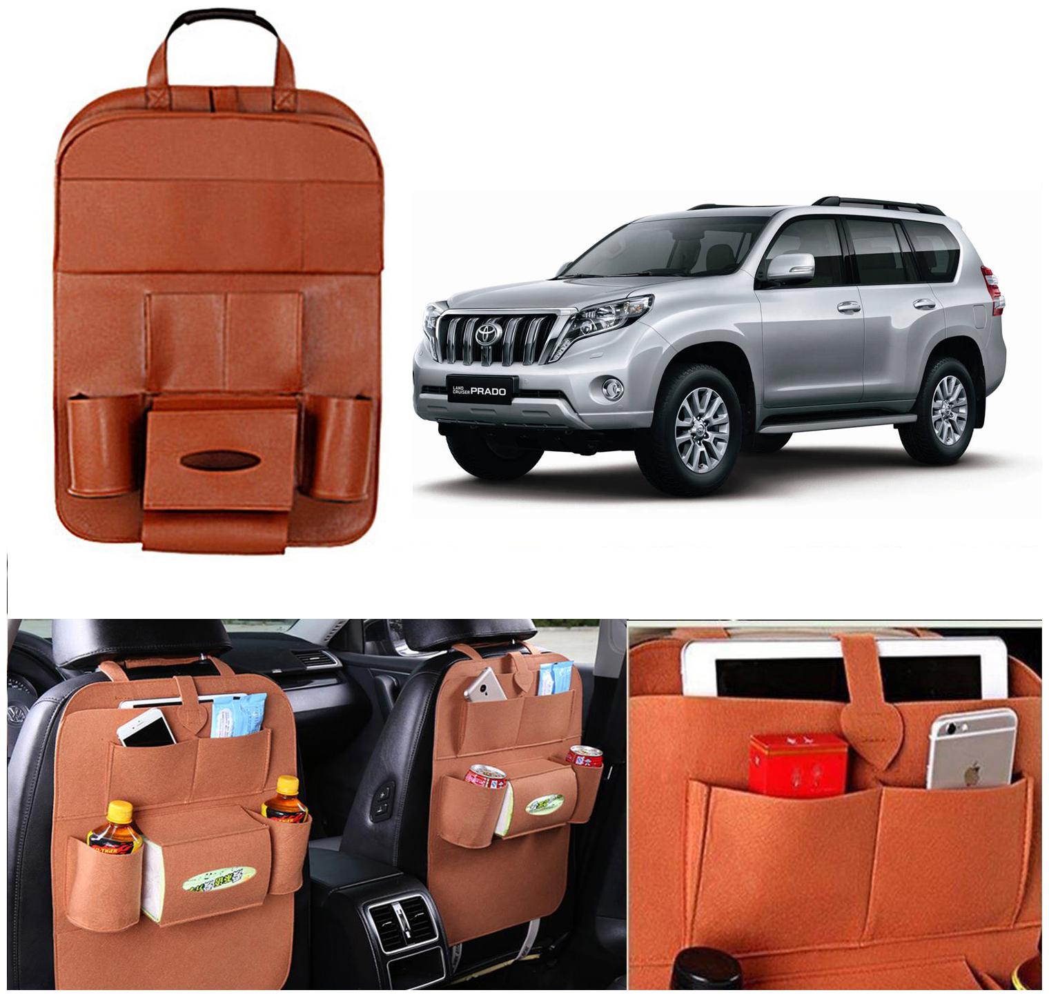 

Oshotto Car Backseat Storage Organizer Phone Holder Multi-Pocket for Bottles Tissue Boxes Kids Toy Storage and Great Travel Accessory Compatible with Toyota Land Cruiser Prado (Tan)