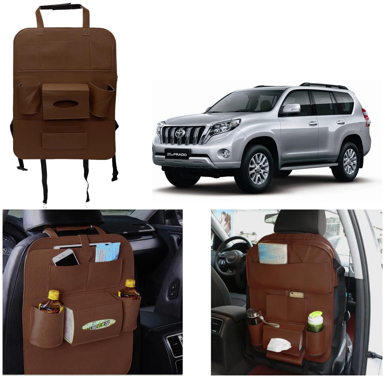 

Oshotto Car Backseat Storage Organizer Phone Holder Multi-Pocket for Bottles Tissue Boxes Kids Toy Storage and Great Travel Accessory Compatible with Toyota Land Cruiser Prado (Brown)