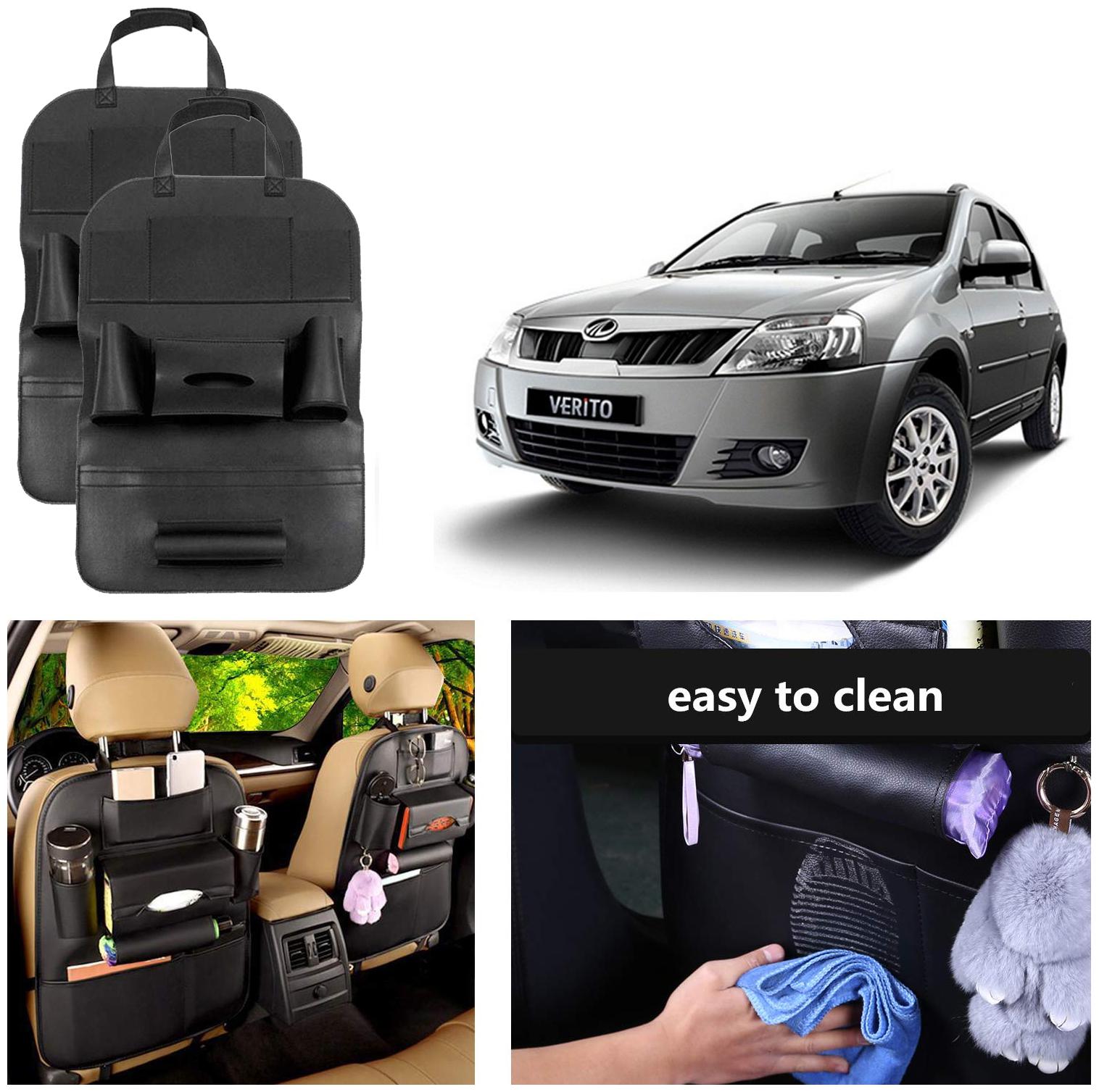 

Oshotto Car Backseat Storage Organizer Phone Holder MultiPocket for Bottles Tissue Boxes Kids Toy Storage and Great Travel Accessory Compatible with Mahindra Verito Verito Vibe (Set of 2) Black