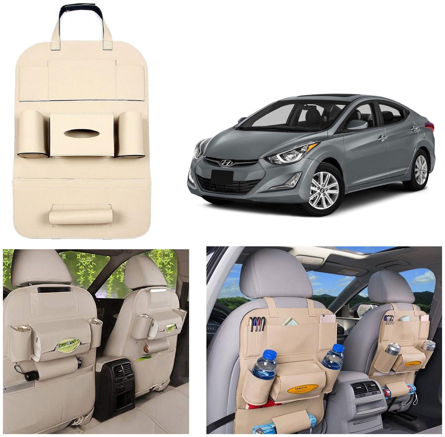 

Oshotto Car Backseat Storage Organizer Phone Holder Multi-Pocket for Bottles Tissue Boxes Kids Toy Storage and Great Travel Accessory Compatible with Hyundai Elantra (Beige)