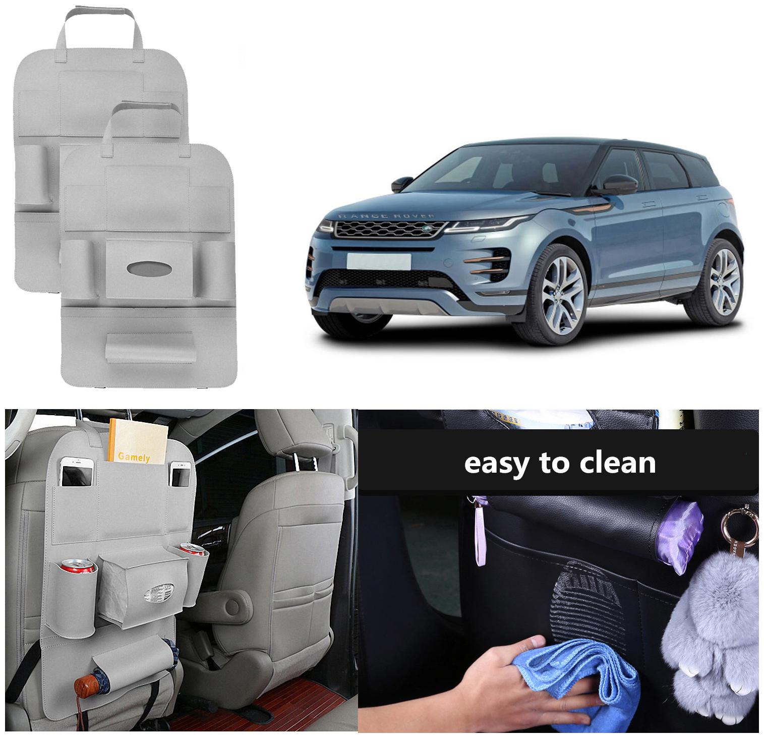 

Oshotto Car Backseat Storage Organizer Phone Holder MultiPocket for Bottles Tissue Boxes Kids Toy Storage and Great Travel Accessory Compatible with Rangerover Evoque (Set of 2) Grey