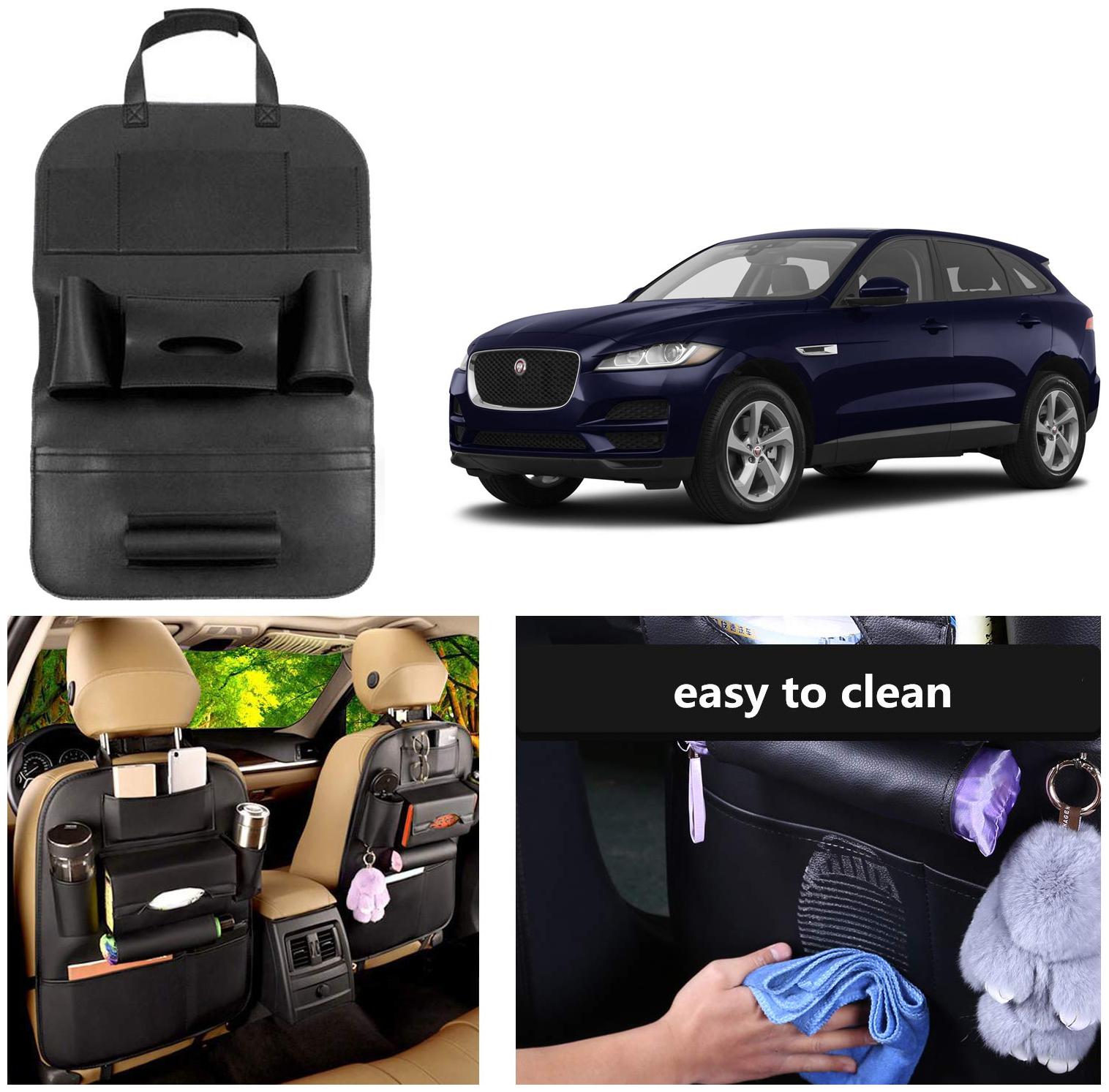 

Oshotto Car Backseat Storage Organizer Phone Holder Multi-Pocket for Bottles Tissue Boxes Kids Toy Storage and Great Travel Accessory Compatible with Jaguar F Pace (Black)