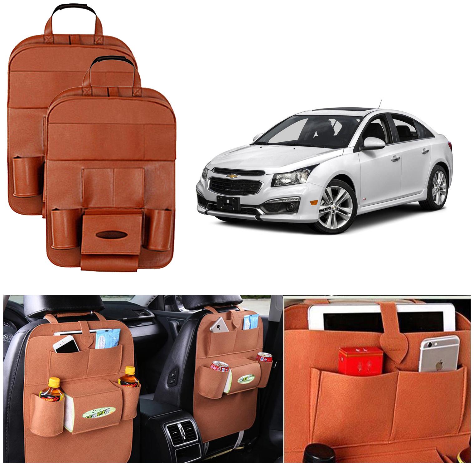 

Oshotto Car Backseat Storage Organizer Multi-Pocket for Bottles Tissue Boxes Kids Toy Storage and Great Travel Accessory Compatible with Chevrolet Cruze (Set of 2) - Tan