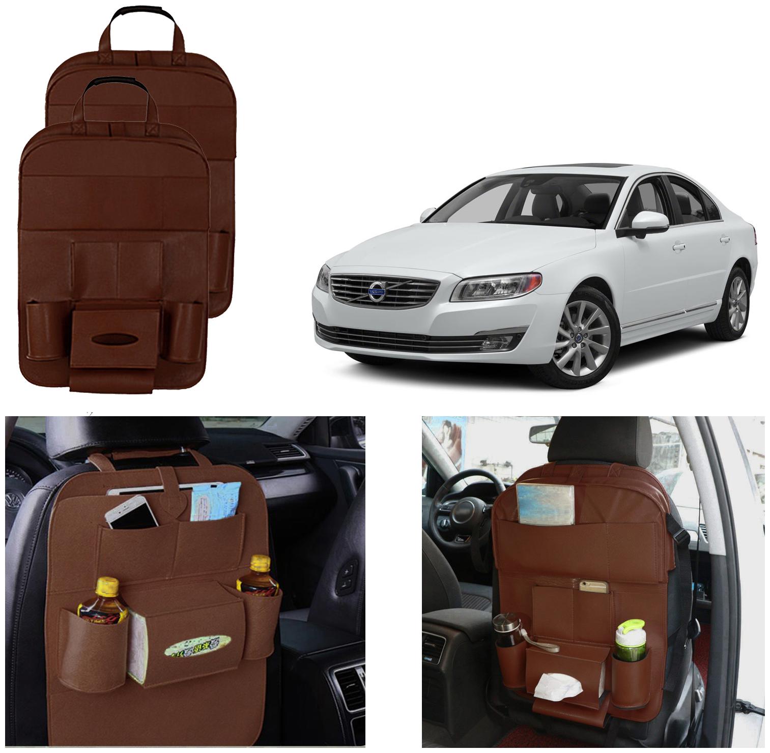

Oshotto Car Backseat Storage Organizer Phone Holder Multi-Pocket for Bottles Tissue Boxes Kids Toy Storage and Great Travel Accessory Compatible with Volvo S-80 (Set of 2) - Brown