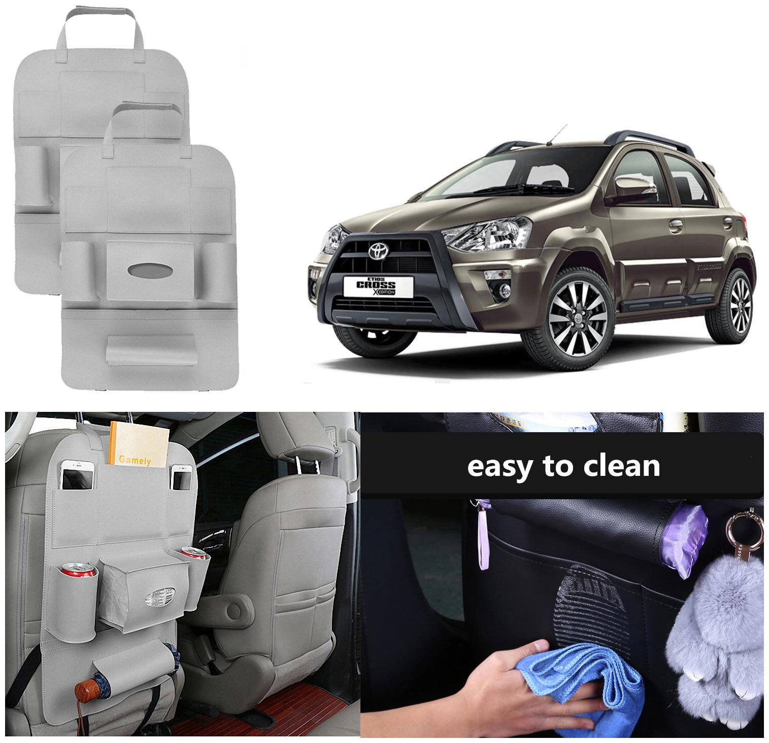 

Oshotto Car Backseat Storage Organizer Phone Holder MultiPocket for Bottles Tissue Boxes Kids Toy Storage and Great Travel Accessory Compatible with Toyota Etios Cross (Set of 2) Grey