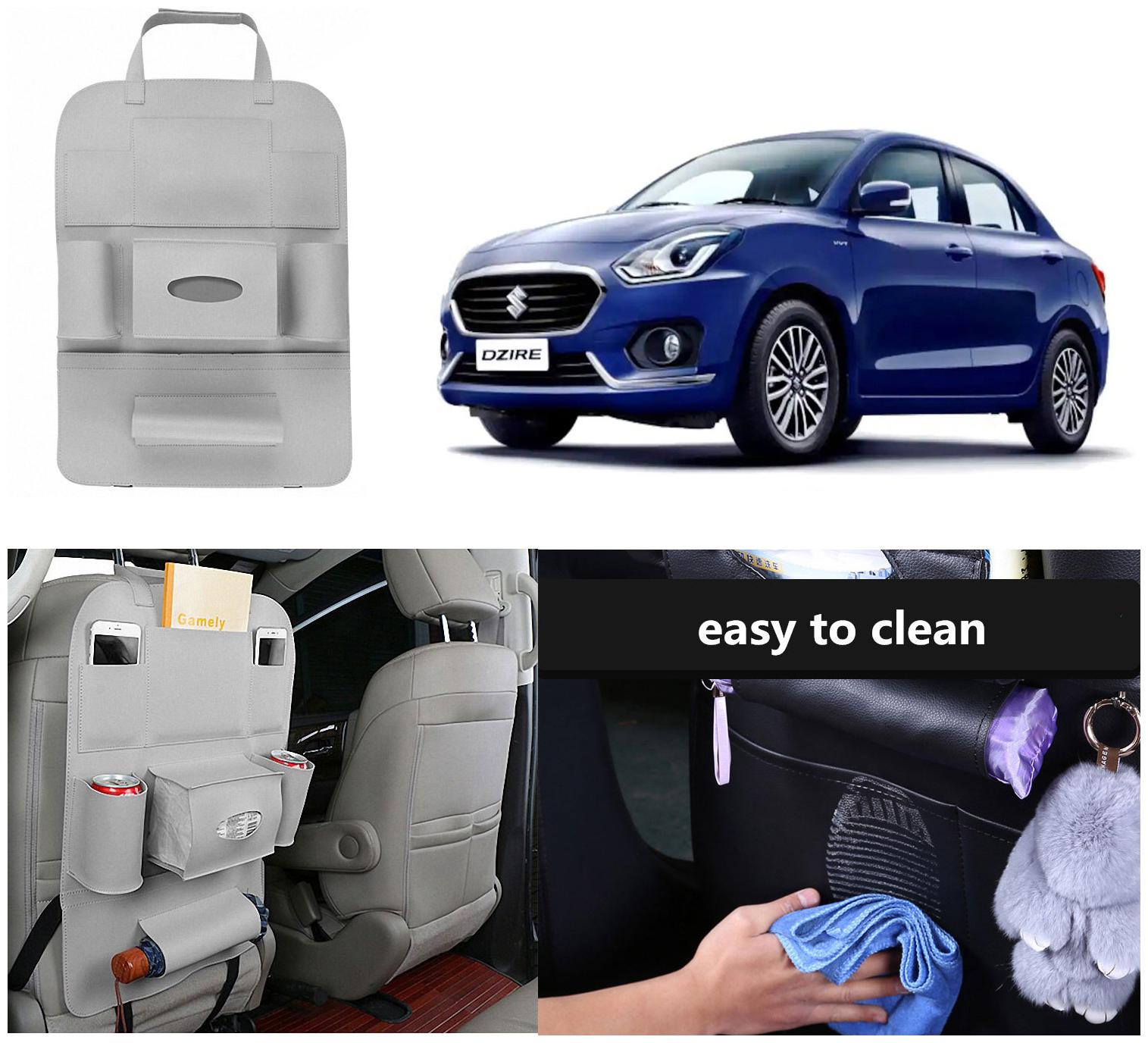 

Oshotto Car Backseat Storage Organizer Phone Holder Multi-Pocket for Bottles Tissue Boxes Kids Toy Storage and Great Travel Accessory Compatible with Maruti Suzuki New Swift Dzire 2017-2021 (Grey)