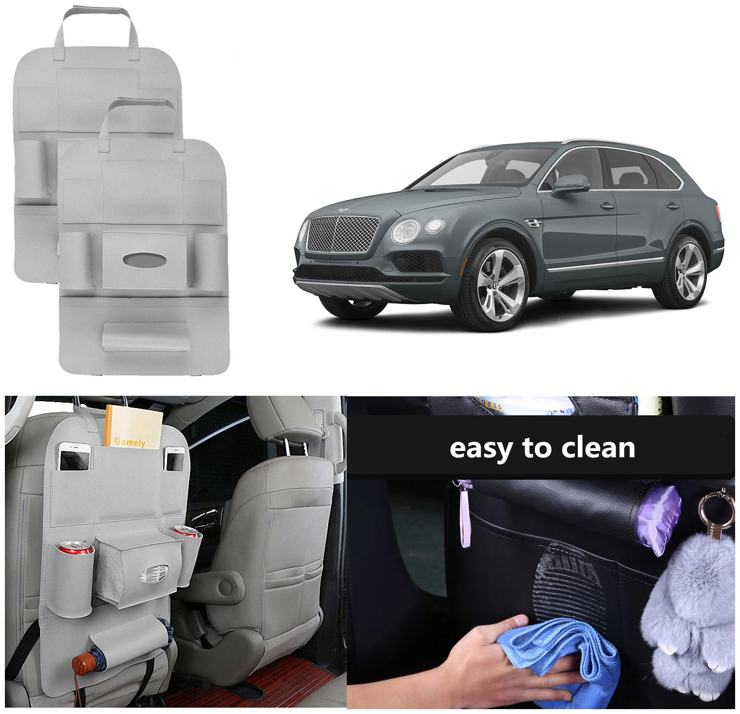 

Oshotto Car Backseat Storage Organizer Phone Holder MultiPocket for Bottles Tissue Boxes Kids Toy Storage and Great Travel Accessory Compatible with Bentley Bentayga (Set of 2) Grey