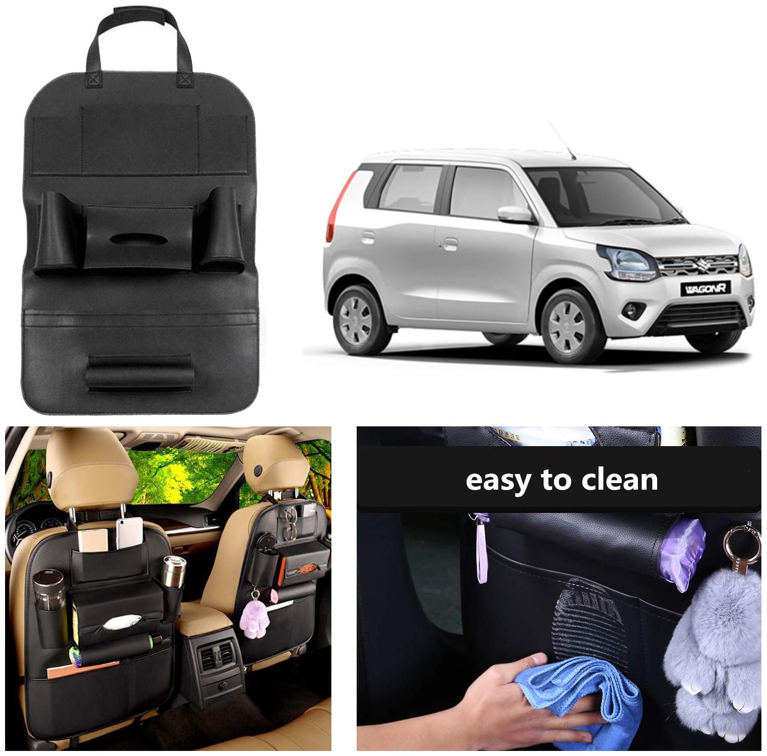 

Oshotto Car Backseat Storage Organizer Phone Holder Multi-Pocket for Bottles Tissue Boxes Kids Toy Storage and Great Travel Accessory Compatible with Maruti Suzuki WagonR 2019-2021 (Black)