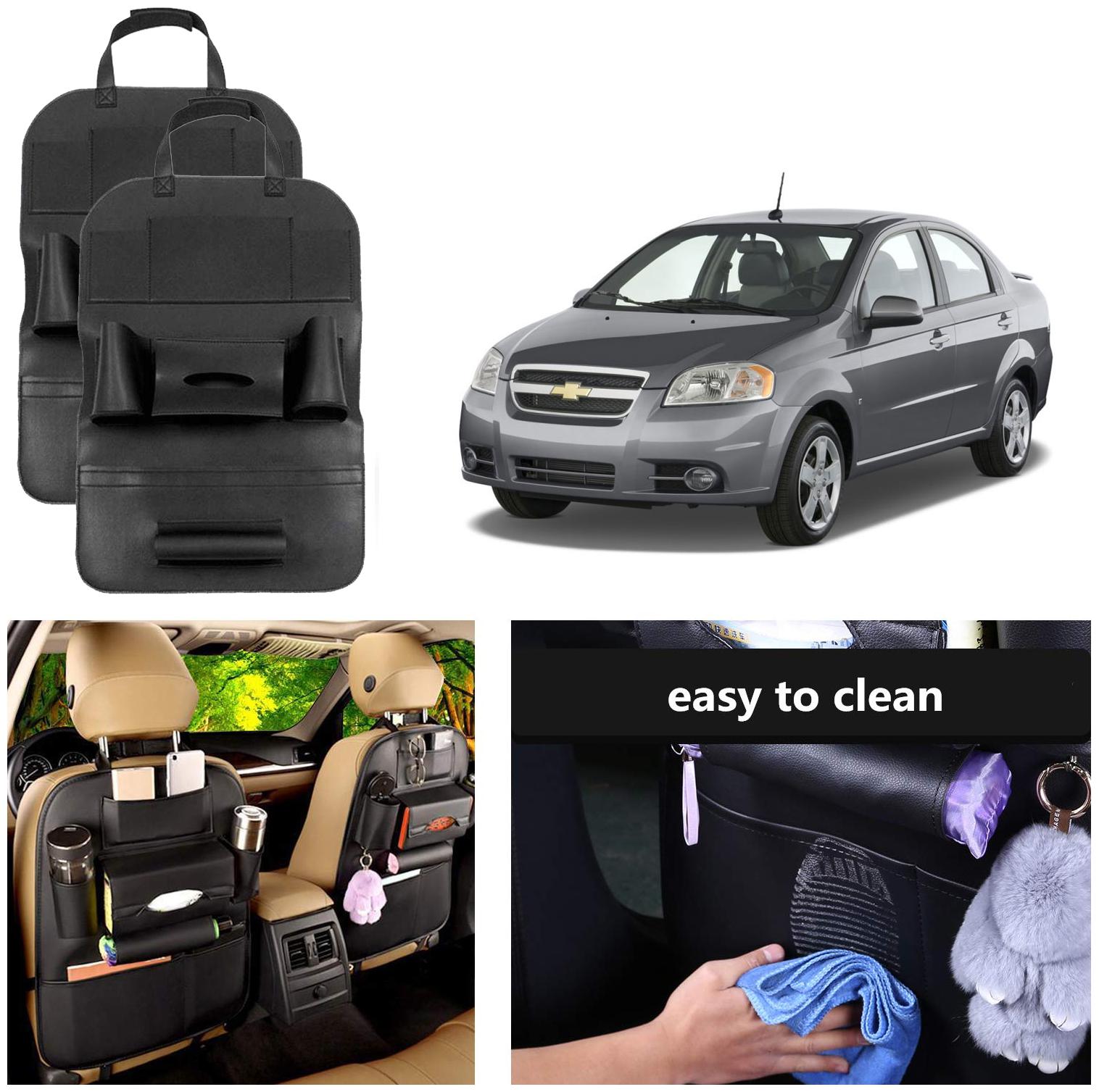 

Oshotto Car Backseat Storage Organizer Phone Holder MultiPocket for Bottles Tissue Boxes Kids Toy Storage and Great Travel Accessory Compatible with Chevrolet Aveo (Set of 2) Black