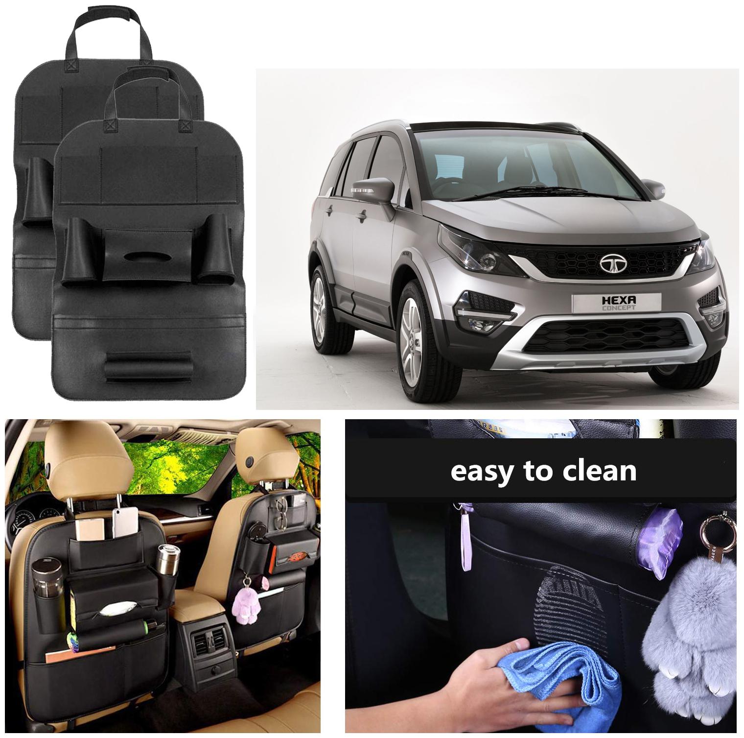 

Oshotto Car Backseat Storage Organizer Phone Holder MultiPocket for Bottles Tissue Boxes Kids Toy Storage and Great Travel Accessory Compatible with Tata Hexa (Set of 2) Black