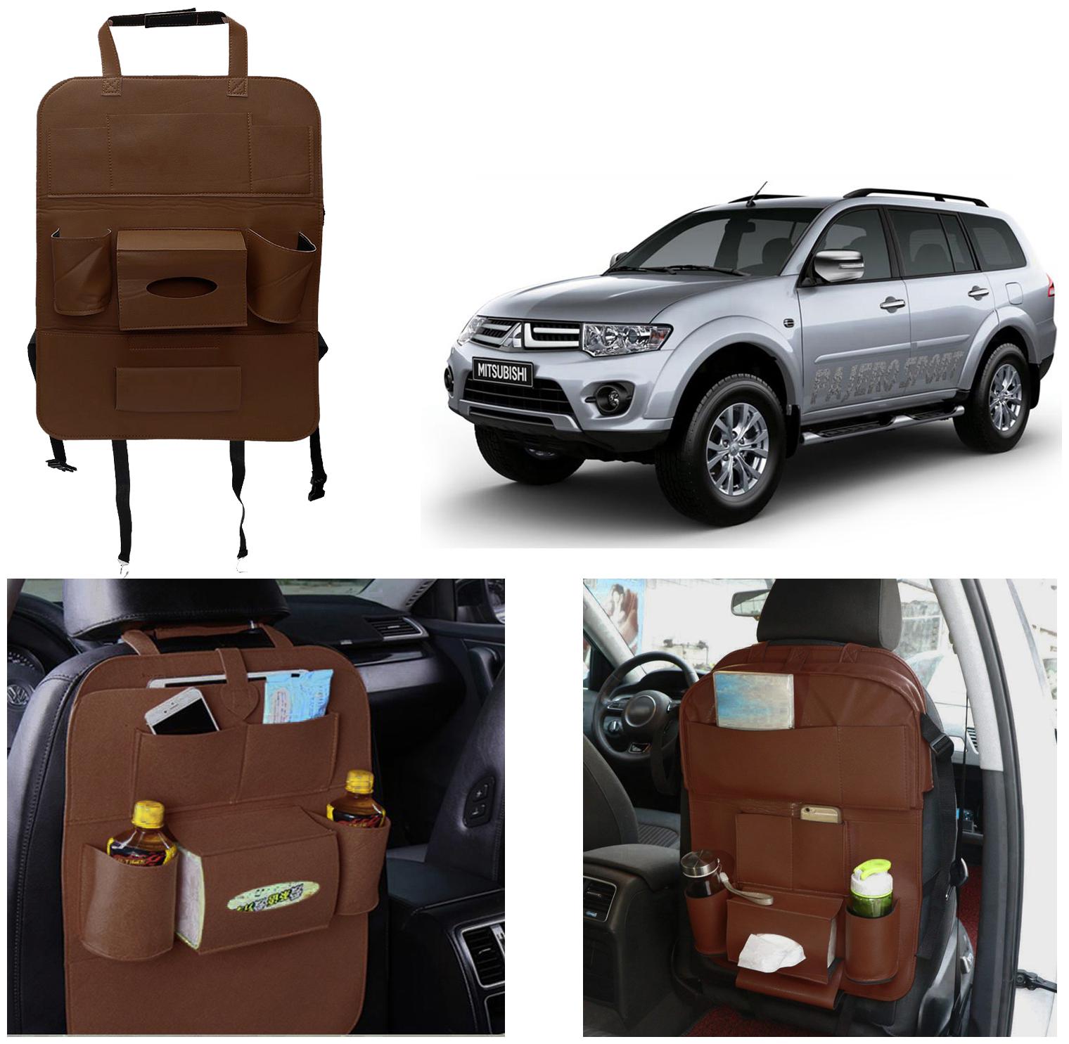 

Oshotto Car Backseat Storage Organizer Phone Holder Multi-Pocket for Bottles Tissue Boxes Kids Toy Storage and Great Travel Accessory Compatible with Mitsubishi Pajero Sport (Brown)