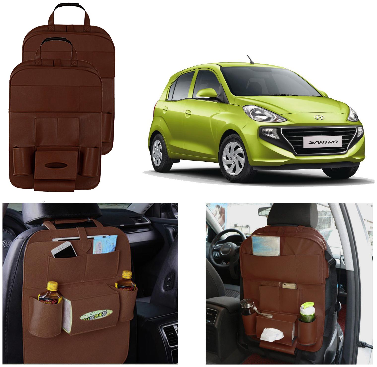 

Oshotto Car Backseat Storage Organizer Phone Holder Multi-Pocket for Bottles Tissue Boxes Kids Toy Storage and Great Travel Accessory Compatible with Hyundai Santro 2018 (Set of 2) - Brown
