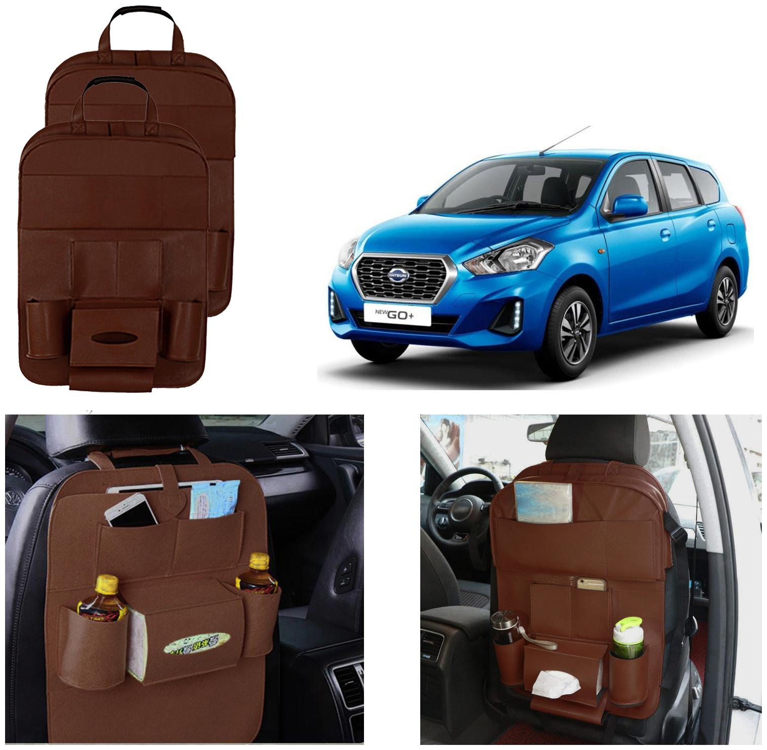 

Oshotto Car Backseat Storage Organizer Phone Holder Multi-Pocket for Bottles Tissue Boxes Kids Toy Storage and Great Travel Accessory Compatible with Datsun Go Plus (Set of 2) - Brown