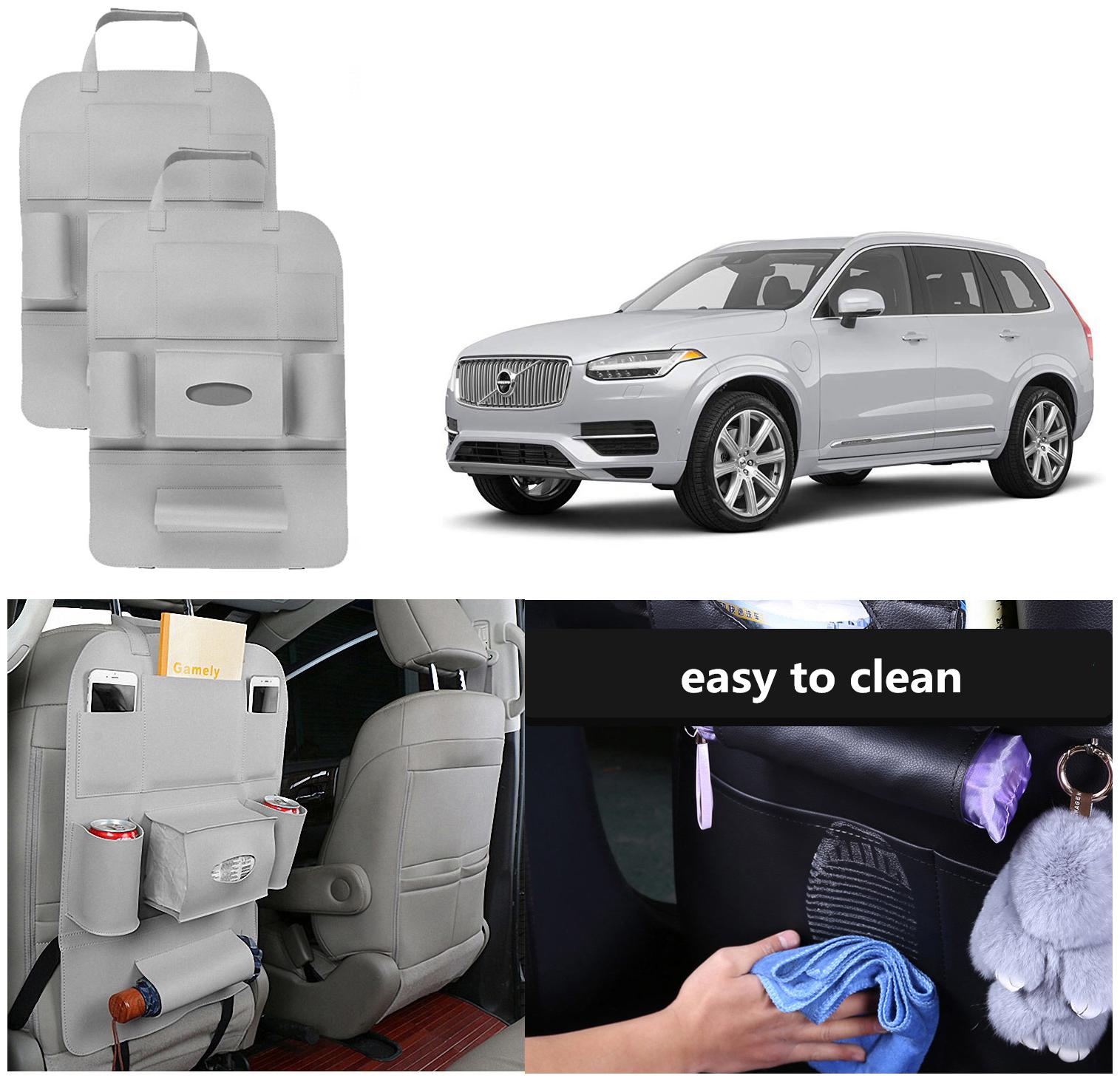 

Oshotto Car Backseat Storage Organizer Phone Holder MultiPocket for Bottles Tissue Boxes Kids Toy Storage and Great Travel Accessory Compatible with Volvo XC90 V90 (Set of 2) Grey