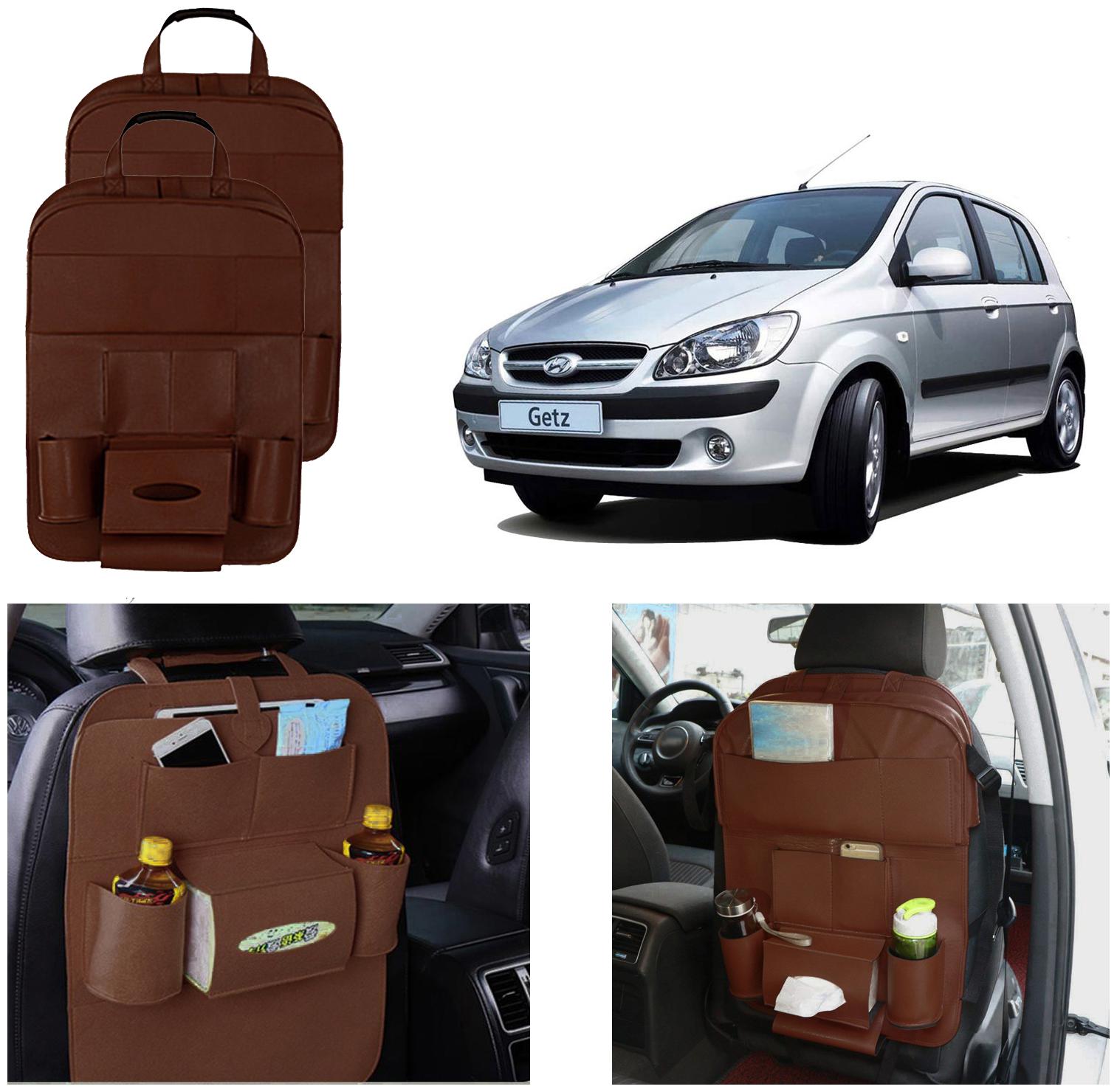 

Oshotto Car Backseat Storage Organizer Phone Holder Multi-Pocket for Bottles Tissue Boxes Kids Toy Storage and Great Travel Accessory Compatible with Hyundai Getz (Set of 2) - Brown