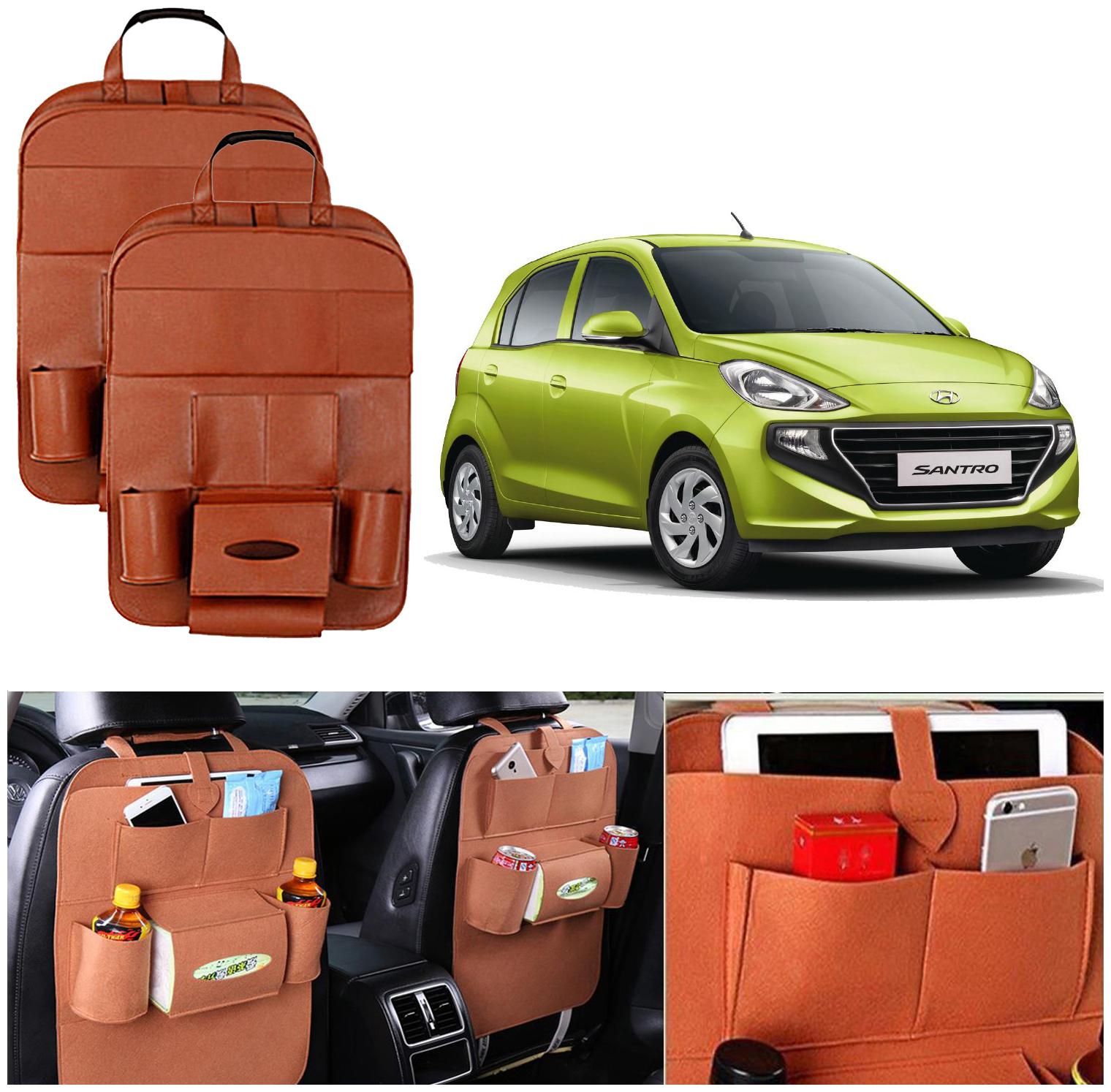

Oshotto Car Backseat Storage Organizer Multi-Pocket for Bottles Tissue Boxes Kids Toy Storage and Great Travel Accessory Compatible with Hyundai Santro 2018-2021 (Set of 2) - Tan